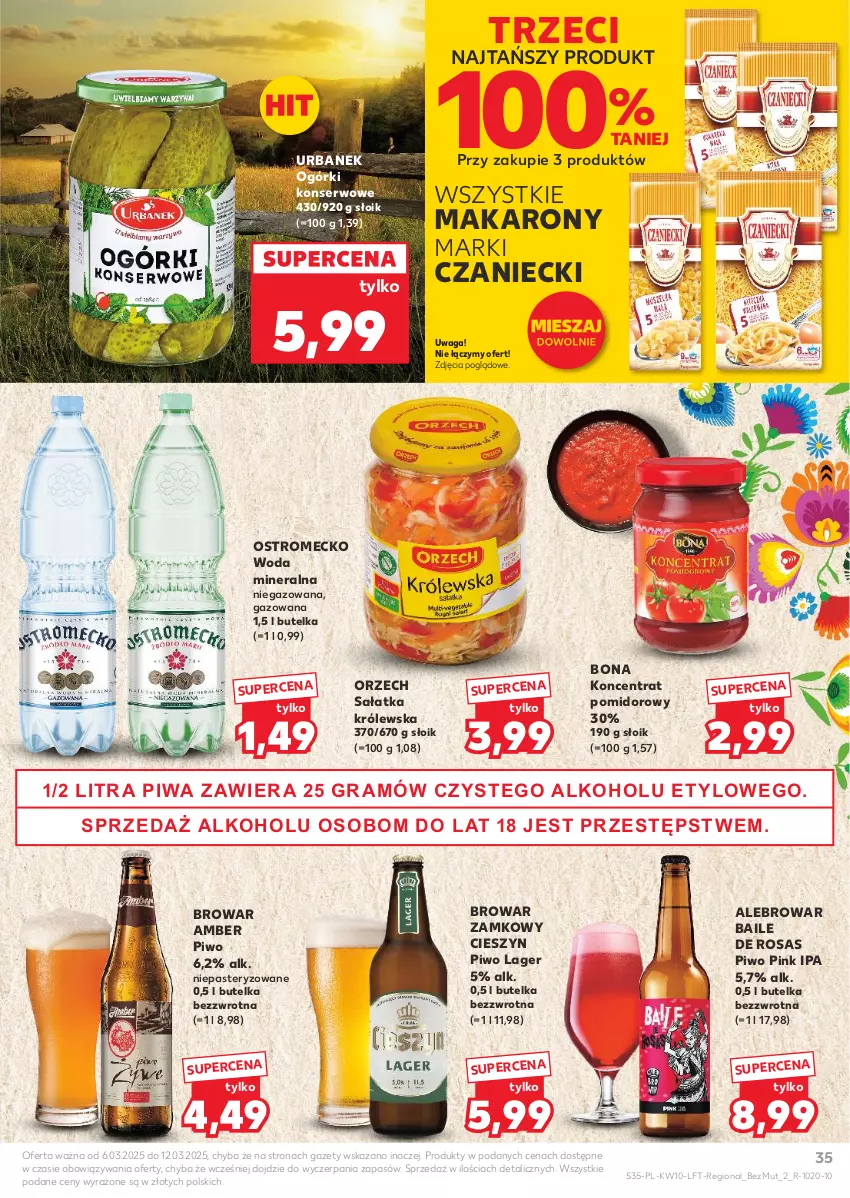 Gazetka promocyjna Kaufland - Gazetka tygodnia - ważna 06.03 do 12.03.2025 - strona 35 - produkty: Koncentrat pomidorowy, Makaron, Ogórki konserwowe, Piwa, Piwo, Sałat, Sałatka, Ser, Waga, Woda, Woda mineralna