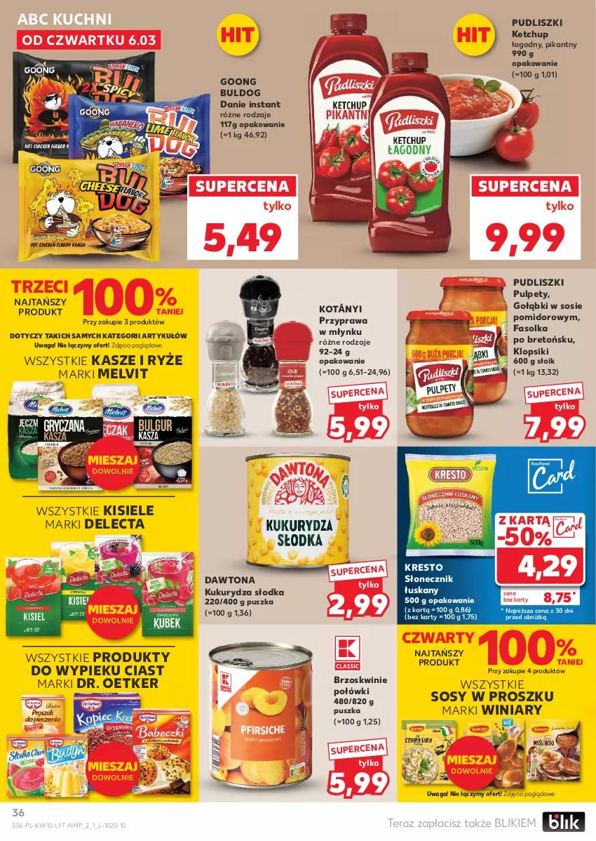 Gazetka promocyjna Kaufland - Gazetka tygodnia - ważna 06.03 do 12.03.2025 - strona 36 - produkty: Brzoskwinie, Dawtona, Delecta, Dr. Oetker, Fa, Ketchup, Kisiel, Klopsiki, Kotányi, Kukurydza, Melvit, Pudliszki, Pulpety, Ryż, Sos, Tera, Waga, Winiary