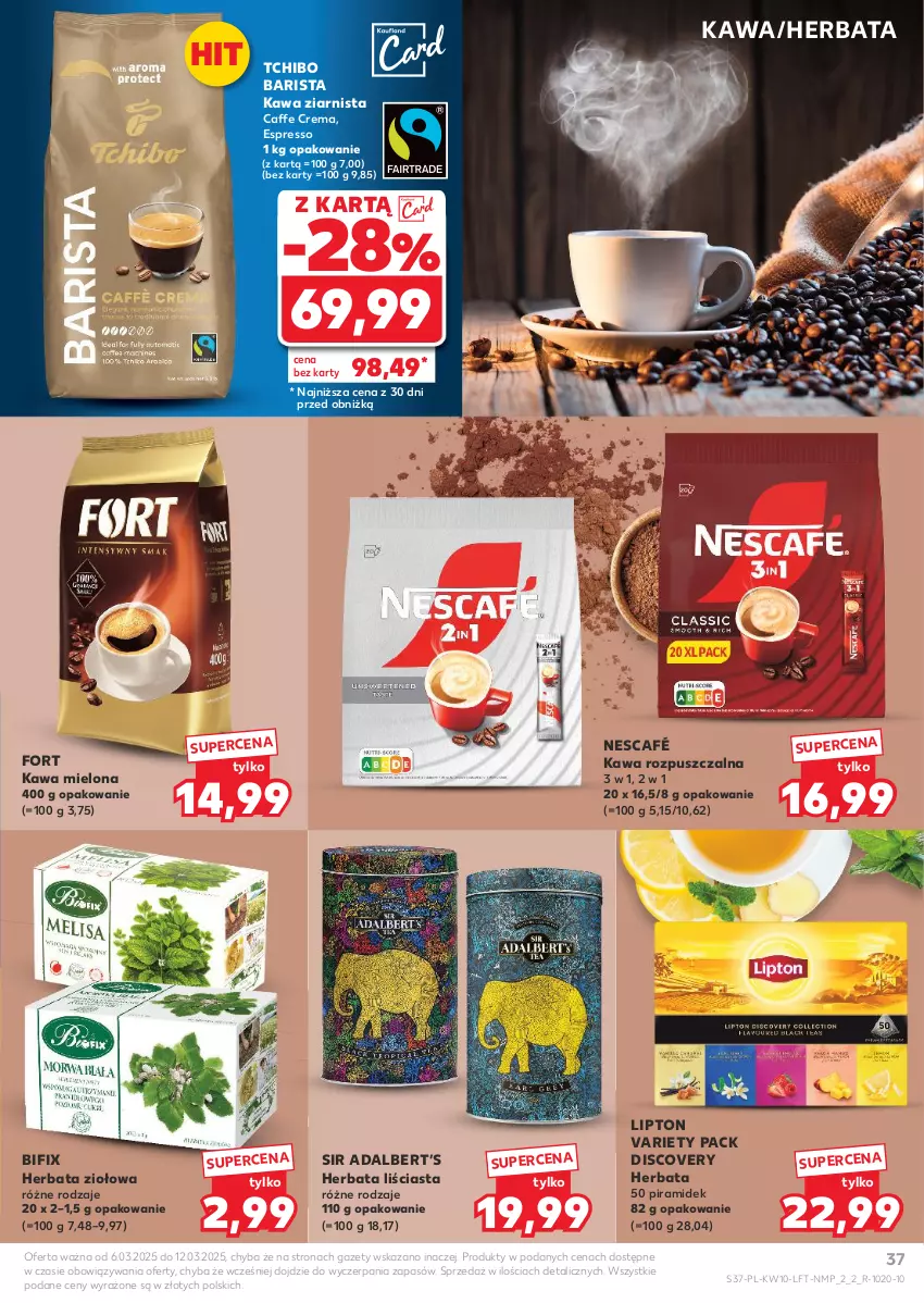 Gazetka promocyjna Kaufland - Gazetka tygodnia - ważna 06.03 do 12.03.2025 - strona 37 - produkty: Discover, Herbata, Kawa, Kawa mielona, Kawa rozpuszczalna, Kawa ziarnista, Lipton, Nescafé, Tchibo, Tchibo Barista