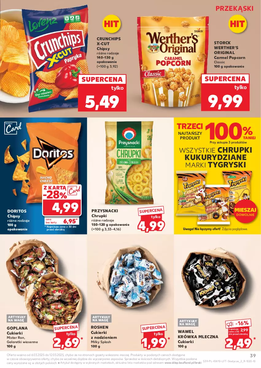 Gazetka promocyjna Kaufland - Gazetka tygodnia - ważna 06.03 do 12.03.2025 - strona 39 - produkty: Chipsy, Chrupki, Crunchips, Cukier, Cukierki, Dres, Gala, Galaretki, Gin, Goplana, Gry, LANA, Lody, Popcorn, Przysnacki, Waga, Wawel