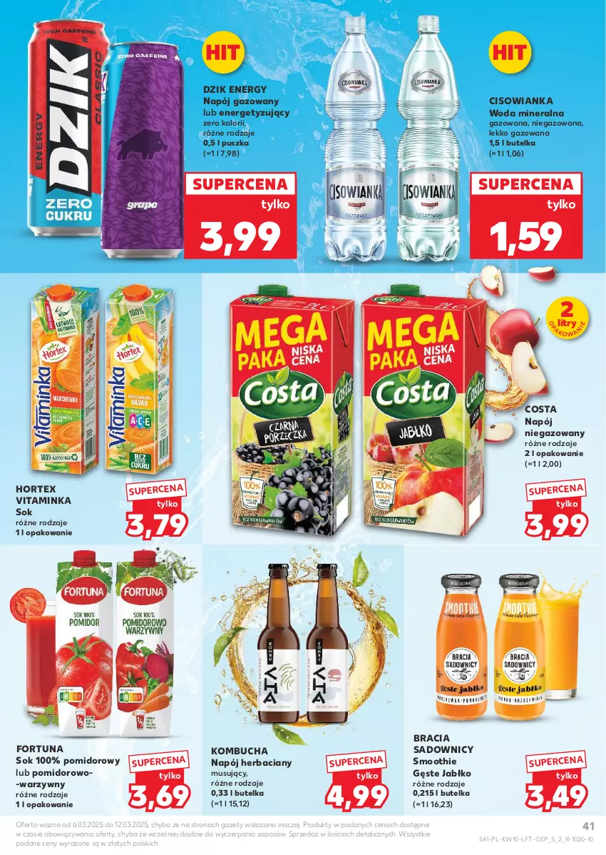 Gazetka promocyjna Kaufland - Gazetka tygodnia - ważna 06.03 do 12.03.2025 - strona 41 - produkty: Cisowianka, Fortuna, Hortex, Inka, Mus, Napój, Napój gazowany, Napój niegazowany, Smoothie, Sok, Woda, Woda mineralna