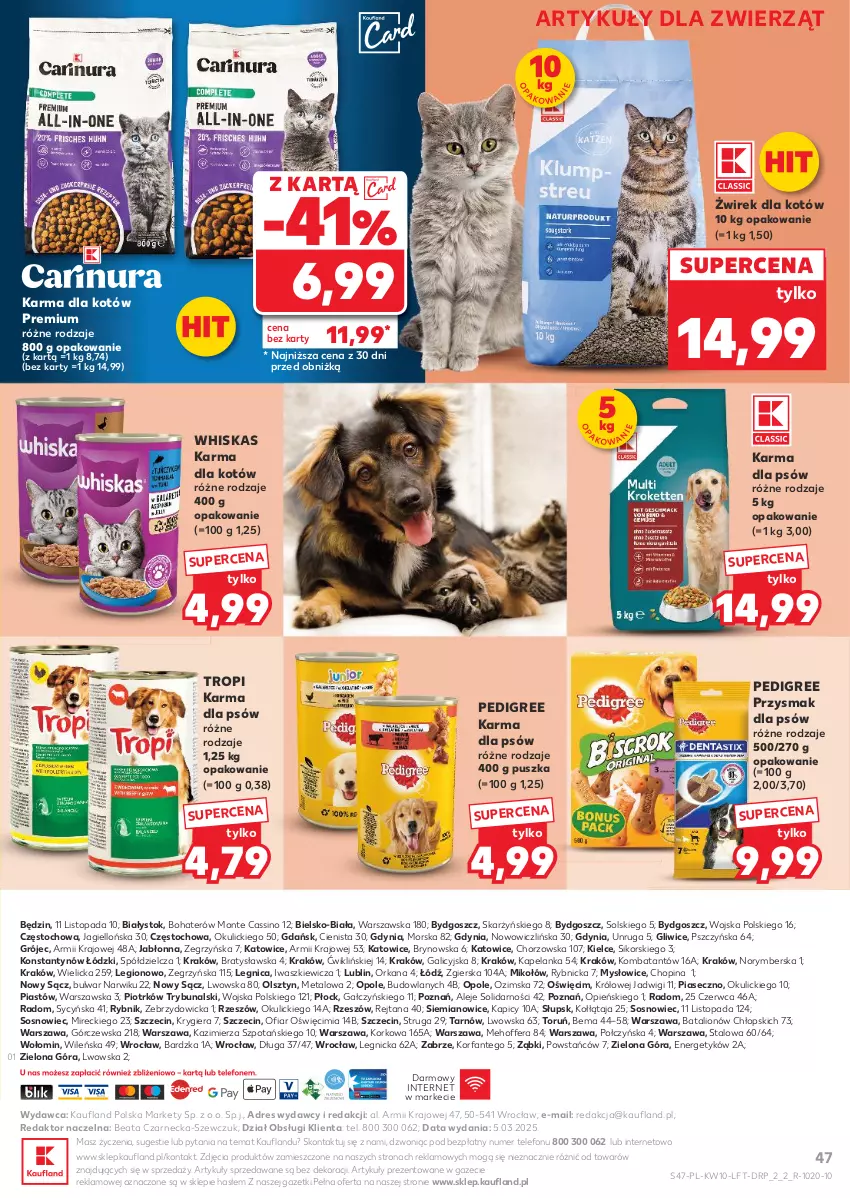 Gazetka promocyjna Kaufland - Gazetka tygodnia - ważna 06.03 do 12.03.2025 - strona 47 - produkty: Dres, Fa, Lion, Monte, O nas, Orka, Pedigree, Piast, Sos, Telefon, Top, Whiskas