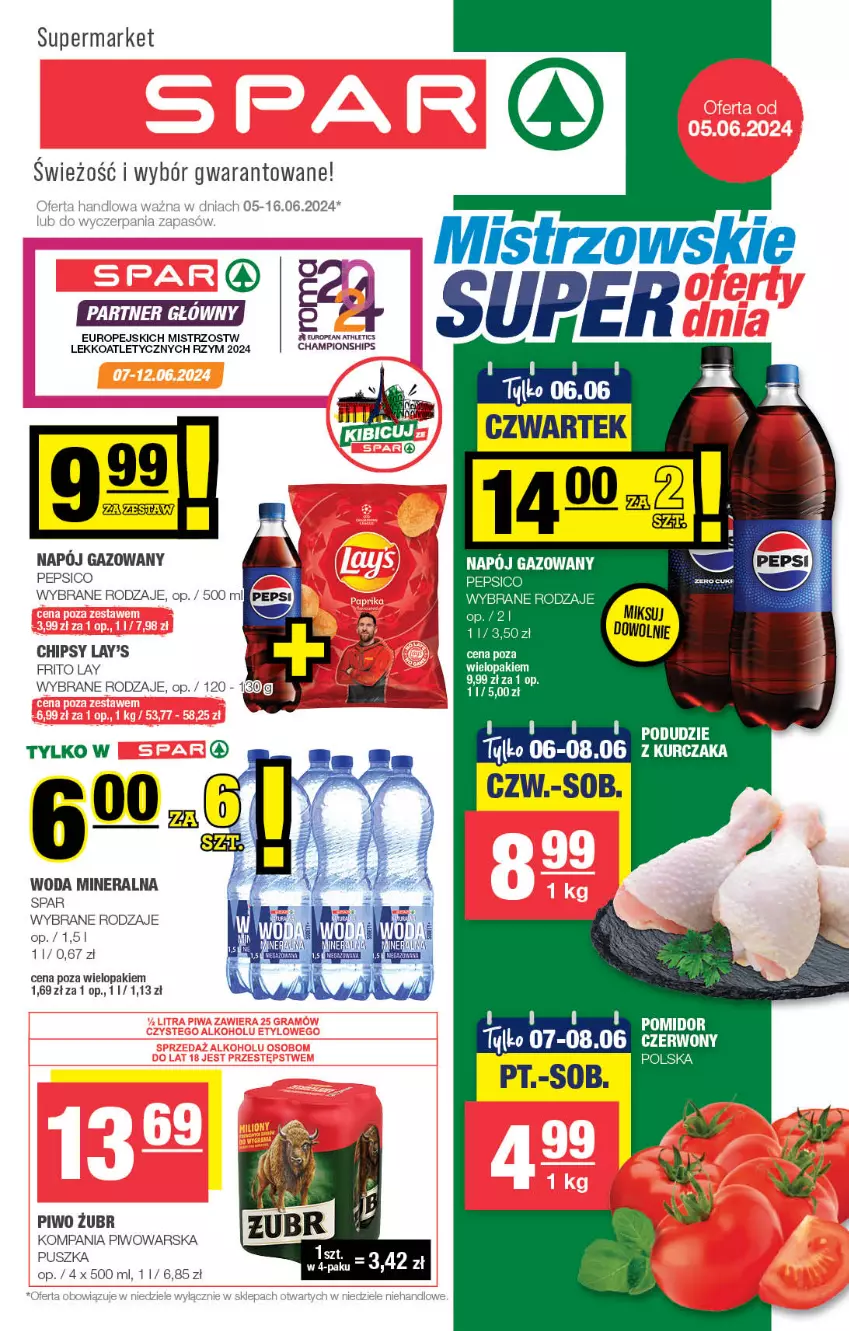 Gazetka promocyjna Spar - Spar - ważna 02.06 do 12.06.2024 - strona 1 - produkty: Chipsy, Mola, Napój, Napój gazowany, Pepsi, Piwo, Woda, Woda mineralna