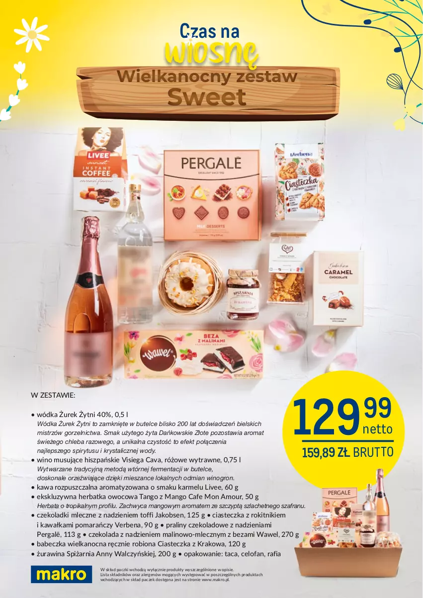 Gazetka promocyjna Makro - [Oferta Specjalna] - Wielkanocne zestawy upominkowe - ważna 08.03 do 16.04.2022 - strona 9 - produkty: Chleb, Czekolada, Fa, Herbata, Kawa, Kawa rozpuszczalna, Mango, Mus, Praliny, Szafran, Taca, Wawel, Wino, Wino musujące, Wódka