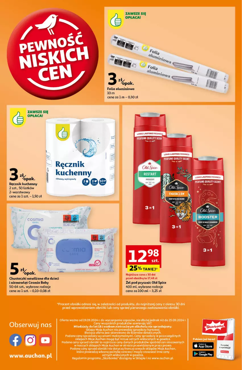 Gazetka promocyjna Auchan - Pewność Niskich Cen Moje - ważna 19.09 do 25.09.2024 - strona 10 - produkty: Chusteczki, Dzieci, Folia aluminiowa, Old Spice, Ręcznik