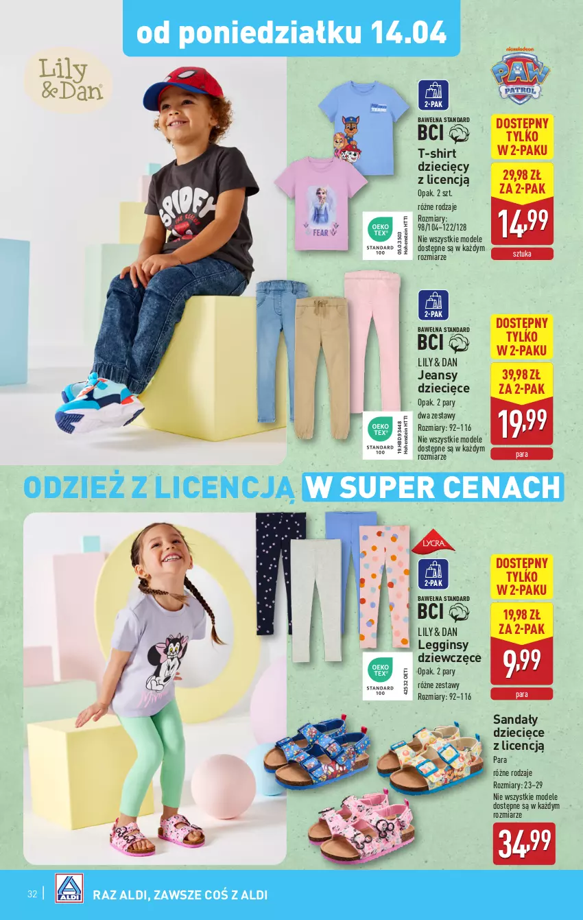 Gazetka promocyjna Aldi - Pełna oferta - ważna 14.04 do 19.04.2025 - strona 32 - produkty: Dzieci, Gin, Legginsy, Sandał, T-shirt