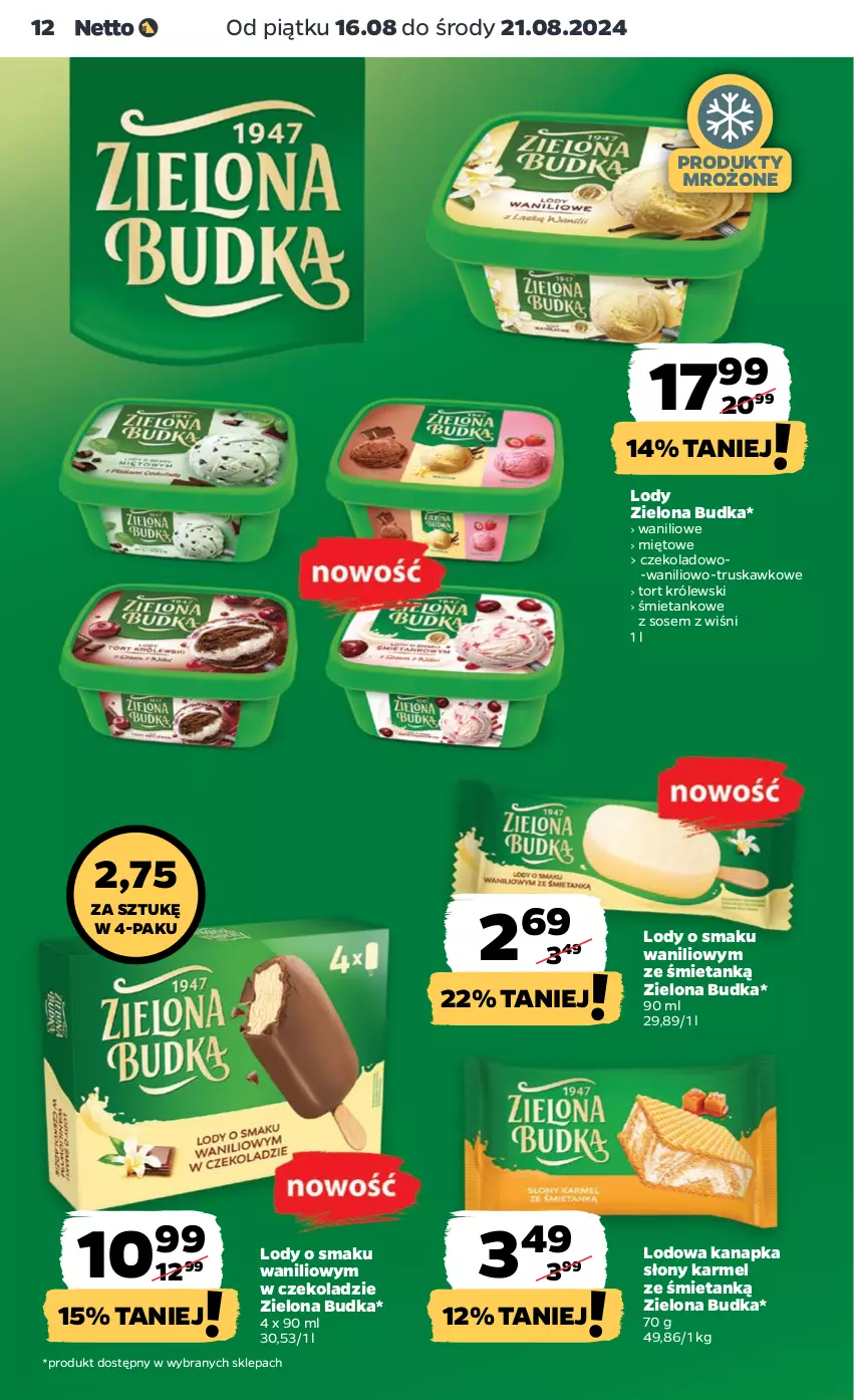 Gazetka promocyjna Netto - Netto Gazetka Food 33/24B - ważna 16.08 do 21.08.2024 - strona 12 - produkty: Gouda, Królewski, Lody, Piątnica, Produkty mrożone, Ser, Serek, Serek wiejski, Sos, Zielona Budka