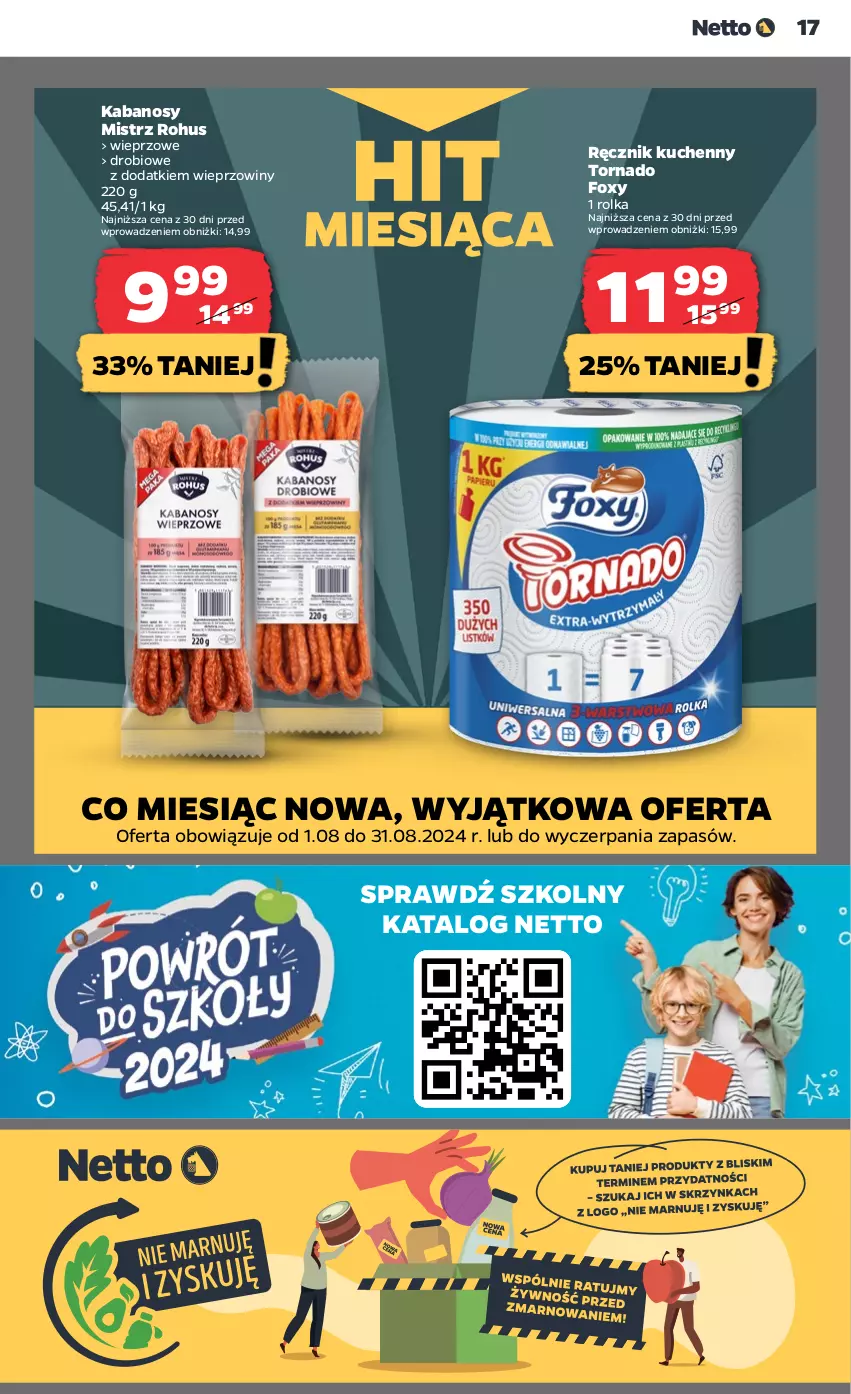 Gazetka promocyjna Netto - Netto Gazetka Food 33/24B - ważna 16.08 do 21.08.2024 - strona 17 - produkty: Foxy, Kabanos, Ręcznik, Ręcznik kuchenny