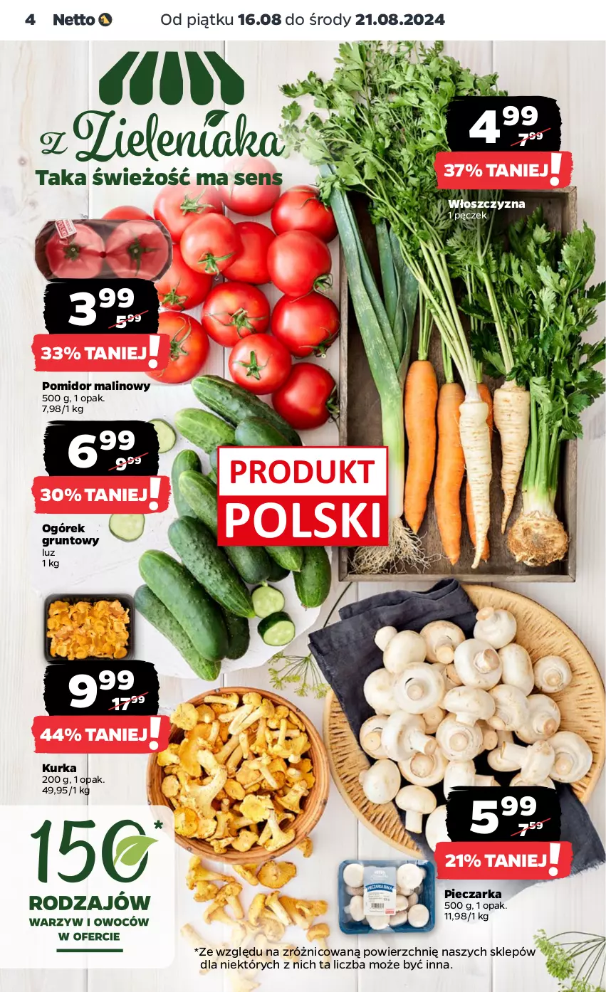 Gazetka promocyjna Netto - Netto Gazetka Food 33/24B - ważna 16.08 do 21.08.2024 - strona 4 - produkty: Grunt, Ogórek, Piec, Pieczarka, Pomidor malinowy