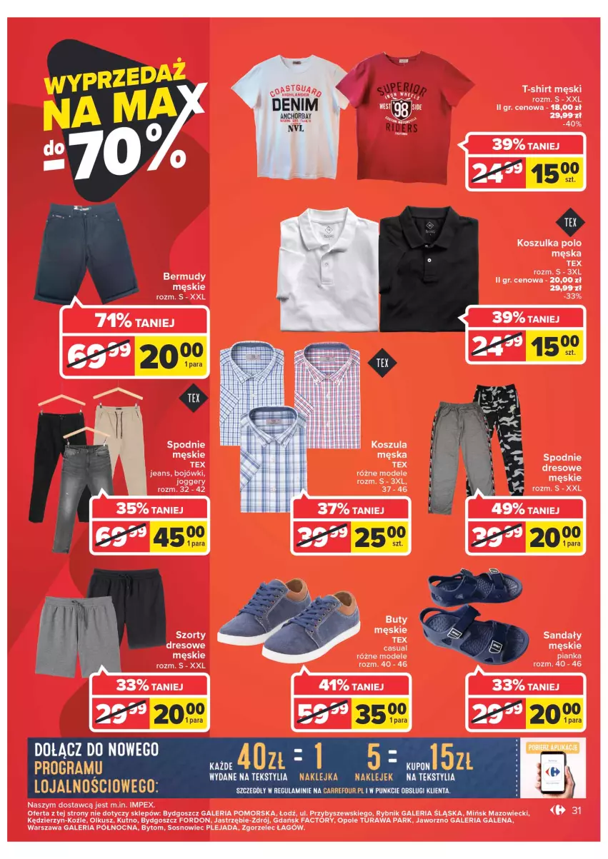 Gazetka promocyjna Carrefour - Gazetka Carrefour - ważna 14.06 do 26.06.2022 - strona 31 - produkty: Buty, Fa, Gra, Kosz, Koszula, Koszulka, LG, Sandał, Sos, Spodnie, T-shirt