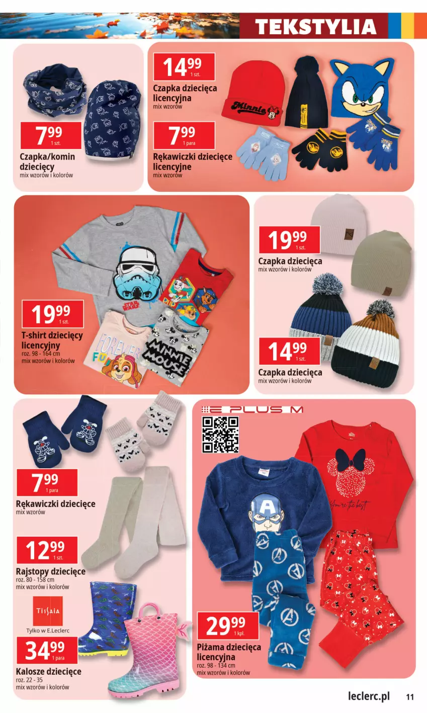 Gazetka promocyjna E Leclerc - ważna 01.10 do 12.10.2024 - strona 11 - produkty: Czapka, Dzieci, Piżama, Rajstopy, T-shirt, Top