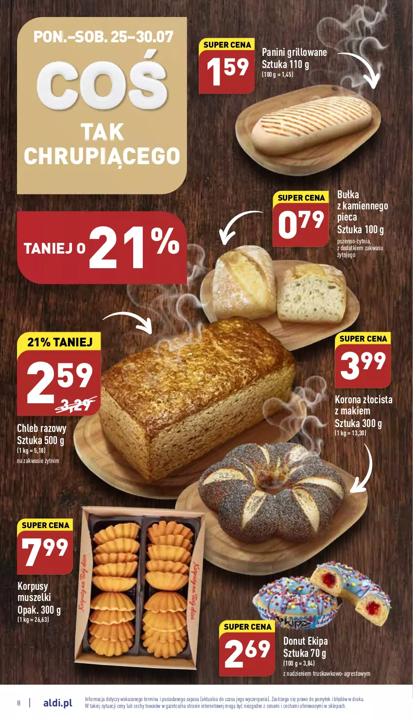 Gazetka promocyjna Aldi - Pełny katalog - ważna 25.07 do 30.07.2022 - strona 8 - produkty: Bułka, Chleb, Donut, Gres, Grill, Korpusy, Mus, Piec