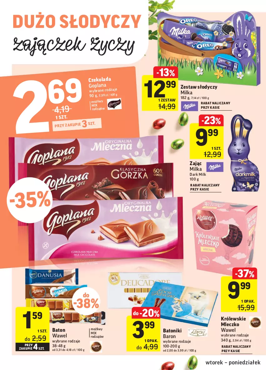 Gazetka promocyjna Intermarche - Wielkanoc I - ważna 16.03 do 22.03.2021 - strona 26 - produkty: Baton, Czekolada, Goplana, Królewski, Królewskie Mleczko, LANA, Milka, Mleczko, Tonik, Wawel