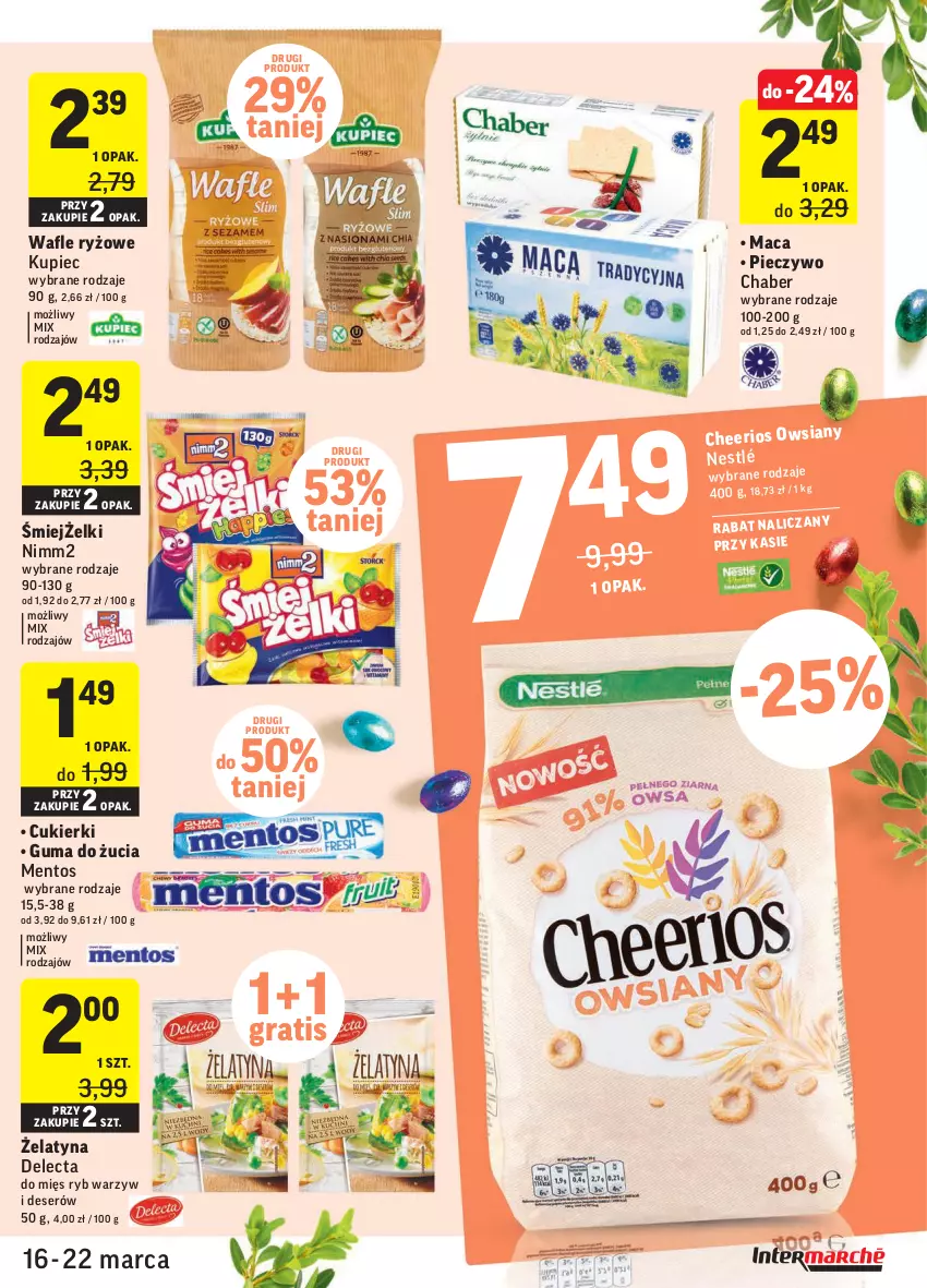 Gazetka promocyjna Intermarche - Wielkanoc I - ważna 16.03 do 22.03.2021 - strona 27 - produkty: Cheerios, Cukier, Cukierki, Delecta, Deser, Gra, Guma do żucia, Kupiec, Mentos, Nimm2, Piec, Pieczywo, Ryż, Ser, Wafle