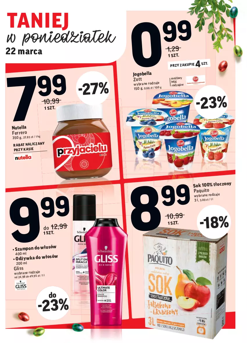 Gazetka promocyjna Intermarche - Wielkanoc I - ważna 16.03 do 22.03.2021 - strona 46 - produkty: Bell, Bella, Ferrero, Jogobella, Nutella, Sok, Szampon, Zott