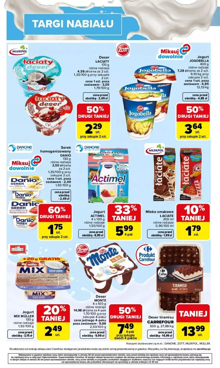 Gazetka promocyjna Carrefour - Gzetka Targi nabiału - ważna 04.05 do 09.05.2026 - strona 4 - produkty: Actimel, Bell, Bella, Danio, Danone, Deser, Jogobella, Jogurt, Mleko, Mleko smakowe, Monte, Ser, Serek, Zott