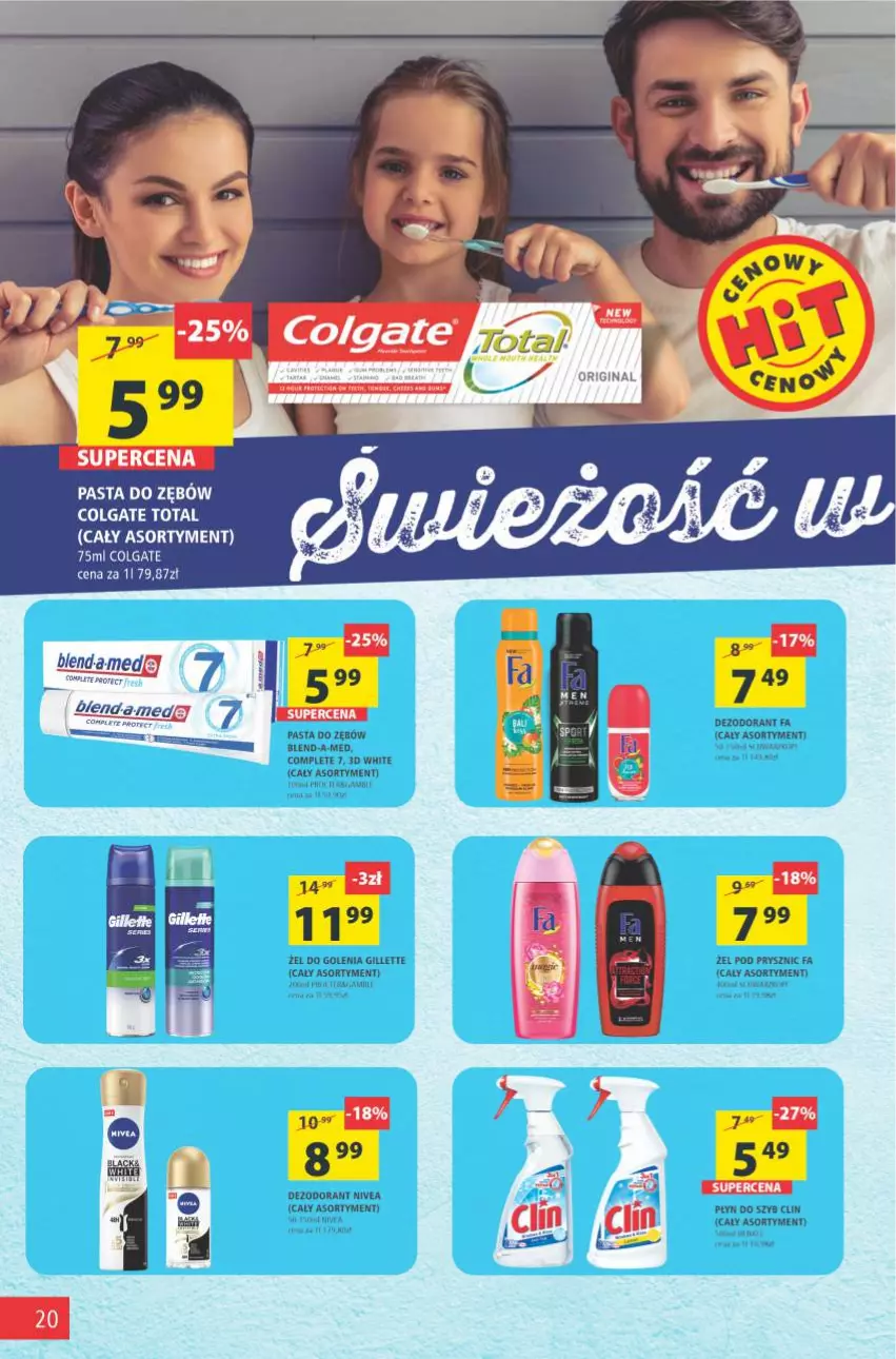 Gazetka promocyjna Arhelan - Gazetka - ważna 07.05 do 16.05.2021 - strona 20 - produkty: Blend-a-Med, Clin, Colgate, Dezodorant, Fa, Gillette, LG, Nivea, Pasta do zębów, Płyn do szyb