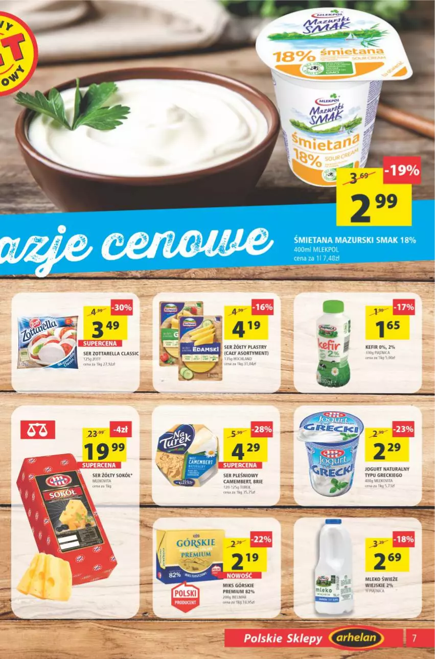 Gazetka promocyjna Arhelan - Gazetka - ważna 07.05 do 16.05.2021 - strona 7 - produkty: Camembert, Jogurt, Jogurt naturalny, Kefir, Mleko, Mlekovita, Ser, Sok, Sokół