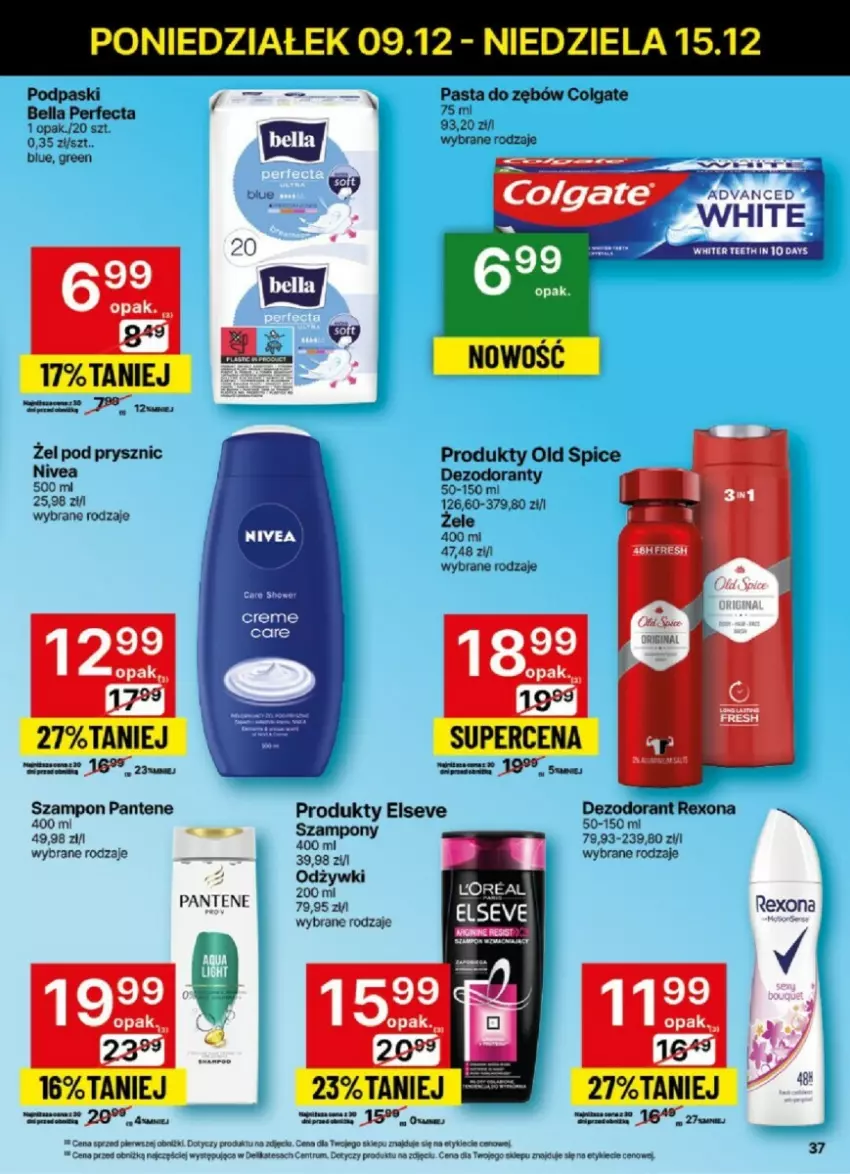 Gazetka promocyjna Delikatesy Centrum - ważna 09.12 do 15.12.2024 - strona 34 - produkty: Bell, Bella, Colgate, Dezodorant, Elseve, LG, Nivea, Old Spice, Pantene, Pasta do zębów, Perfecta, Podpaski, Rexona, Rum, Szampon