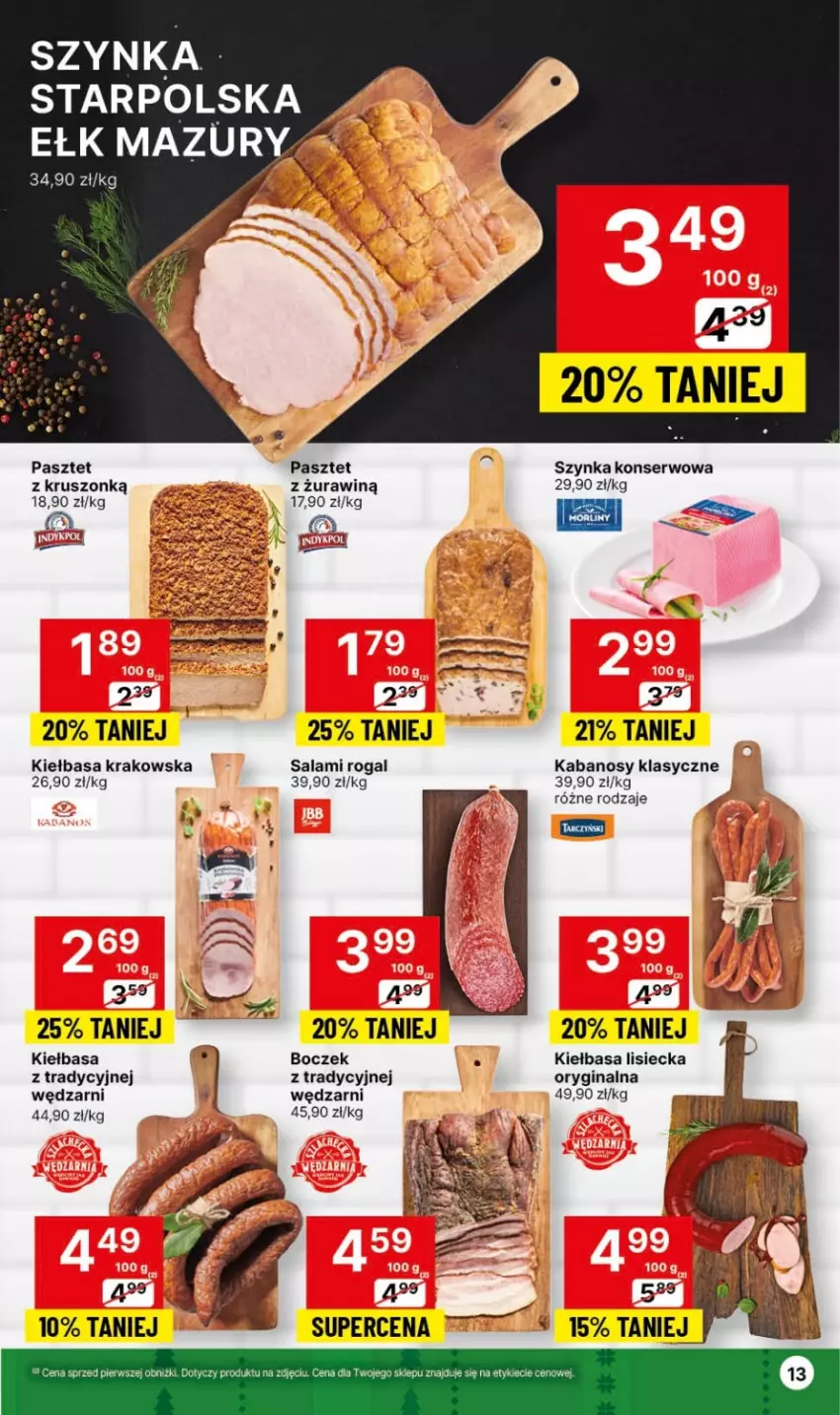 Gazetka promocyjna Delikatesy Centrum - Gazetka DC49 czw-śr - ważna 14.12 do 26.12.2023 - strona 13 - produkty: Boczek, Gin, Kabanos, Kiełbasa, Kiełbasa krakowska, Pasztet, Rogal, Salami, Ser, Szynka, Szynka konserwowa