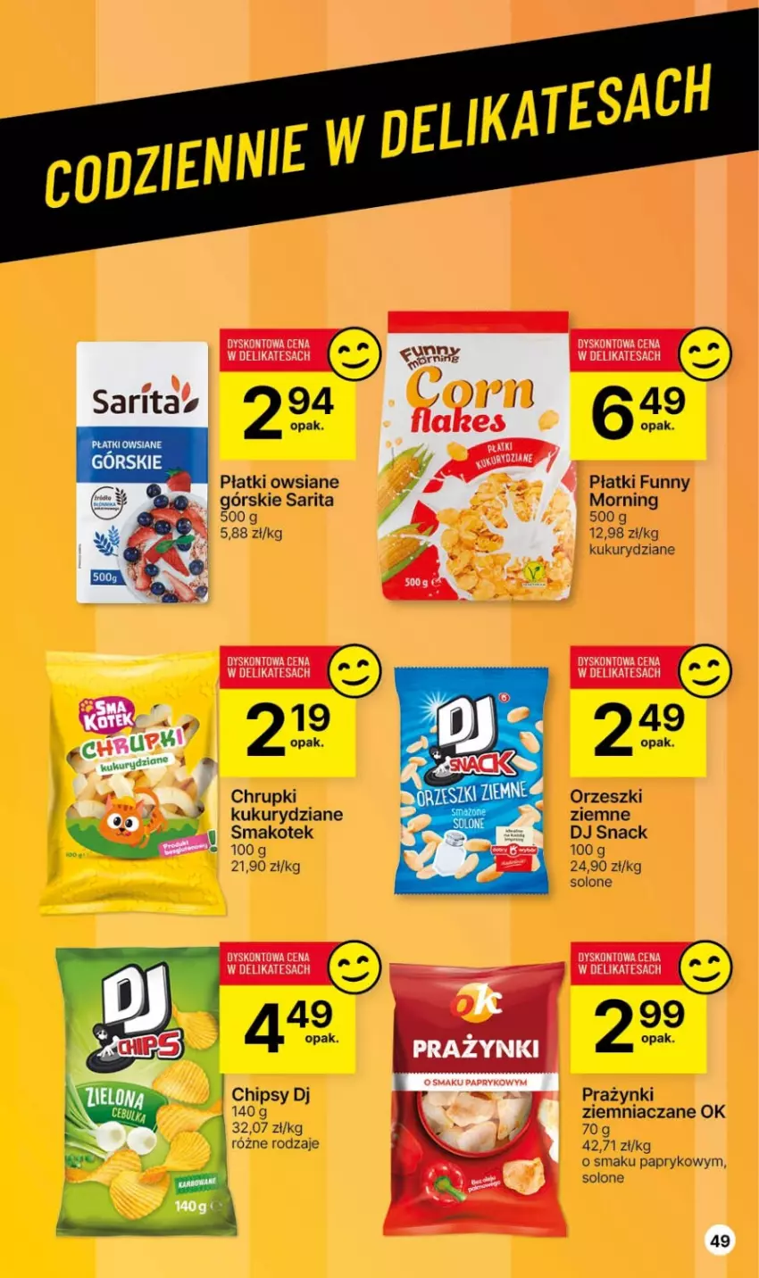 Gazetka promocyjna Delikatesy Centrum - Gazetka DC49 czw-śr - ważna 14.12 do 26.12.2023 - strona 49 - produkty: Chipsy, Chrupki, Kotek, Orzeszki, Płatki owsiane, Sarita, Smakotek