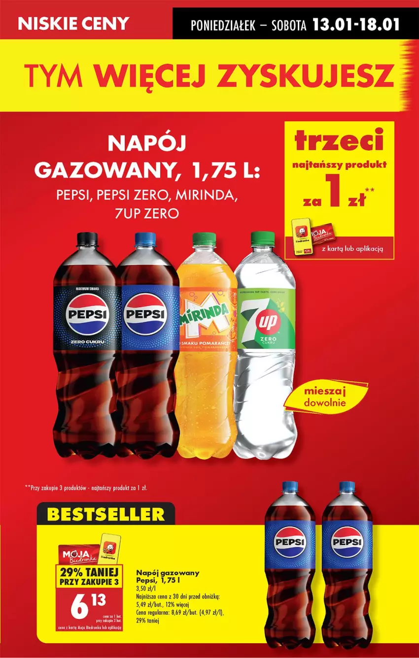 Gazetka promocyjna Biedronka - Od Poniedziałku - ważna 13.01 do 18.01.2025 - strona 13 - produkty: Mirinda, Napój, Napój gazowany, Pepsi