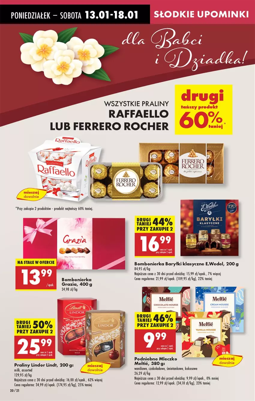 Gazetka promocyjna Biedronka - Od Poniedziałku - ważna 13.01 do 18.01.2025 - strona 20 - produkty: Fa, Ferrero, Ferrero Rocher, Gra, Kokos, Lindor, Lindt, Mleczko, Praliny, Raffaello, Top