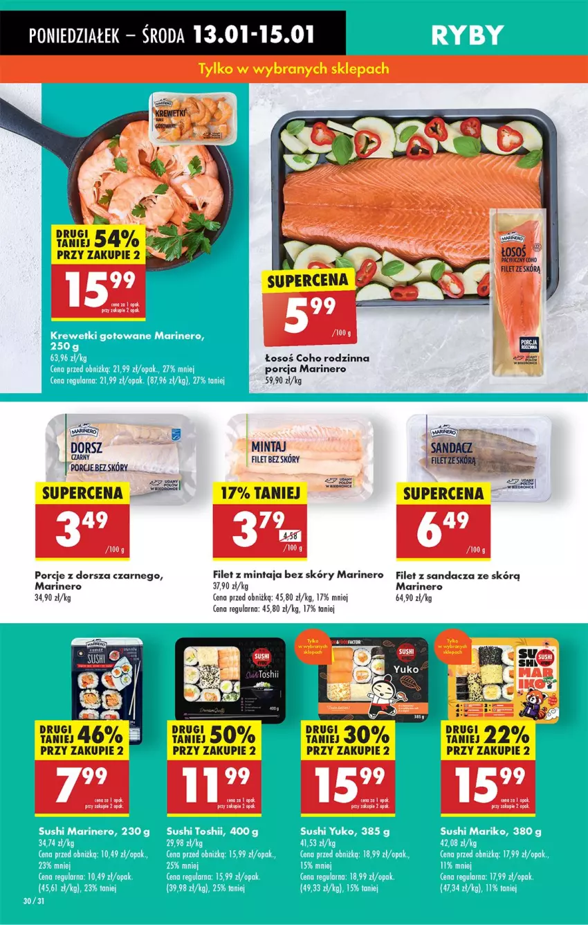 Gazetka promocyjna Biedronka - Od Poniedziałku - ważna 13.01 do 18.01.2025 - strona 32 - produkty: Dorsz, Fa, Filet z mintaja, Filet z sandacza, Mintaj, Por, Sandacz