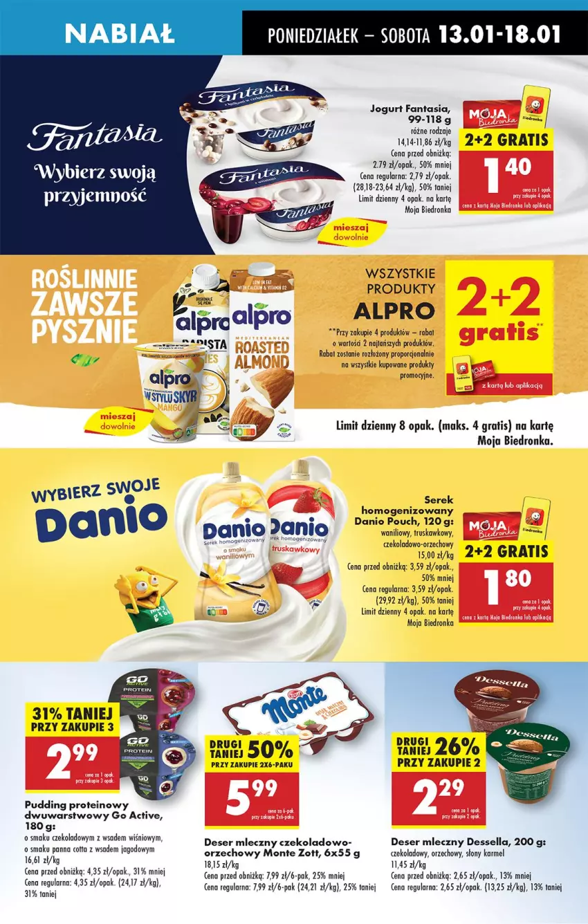 Gazetka promocyjna Biedronka - Od Poniedziałku - ważna 13.01 do 18.01.2025 - strona 39 - produkty: Alpro, Danio, Deser, Deser mleczny, Fa, Fanta, Gra, Jogurt, Monte, Oreo, Panna cotta, Por, Pudding, Ser, Serek, Zott