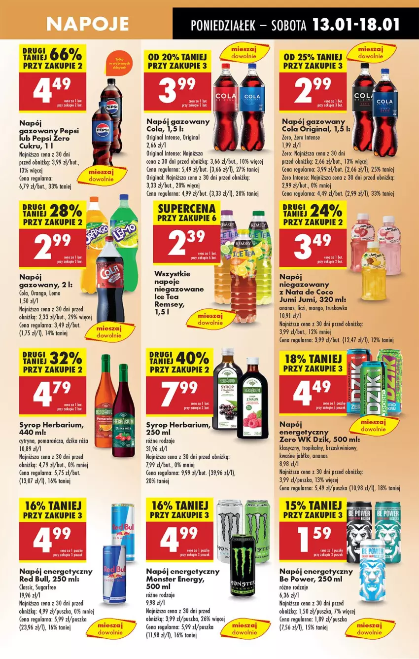 Gazetka promocyjna Biedronka - Od Poniedziałku - ważna 13.01 do 18.01.2025 - strona 57 - produkty: Ananas, Dzika róża, Gin, Liczi, Mango, Napój, Napój gazowany, Pepsi, Róża, Syrop