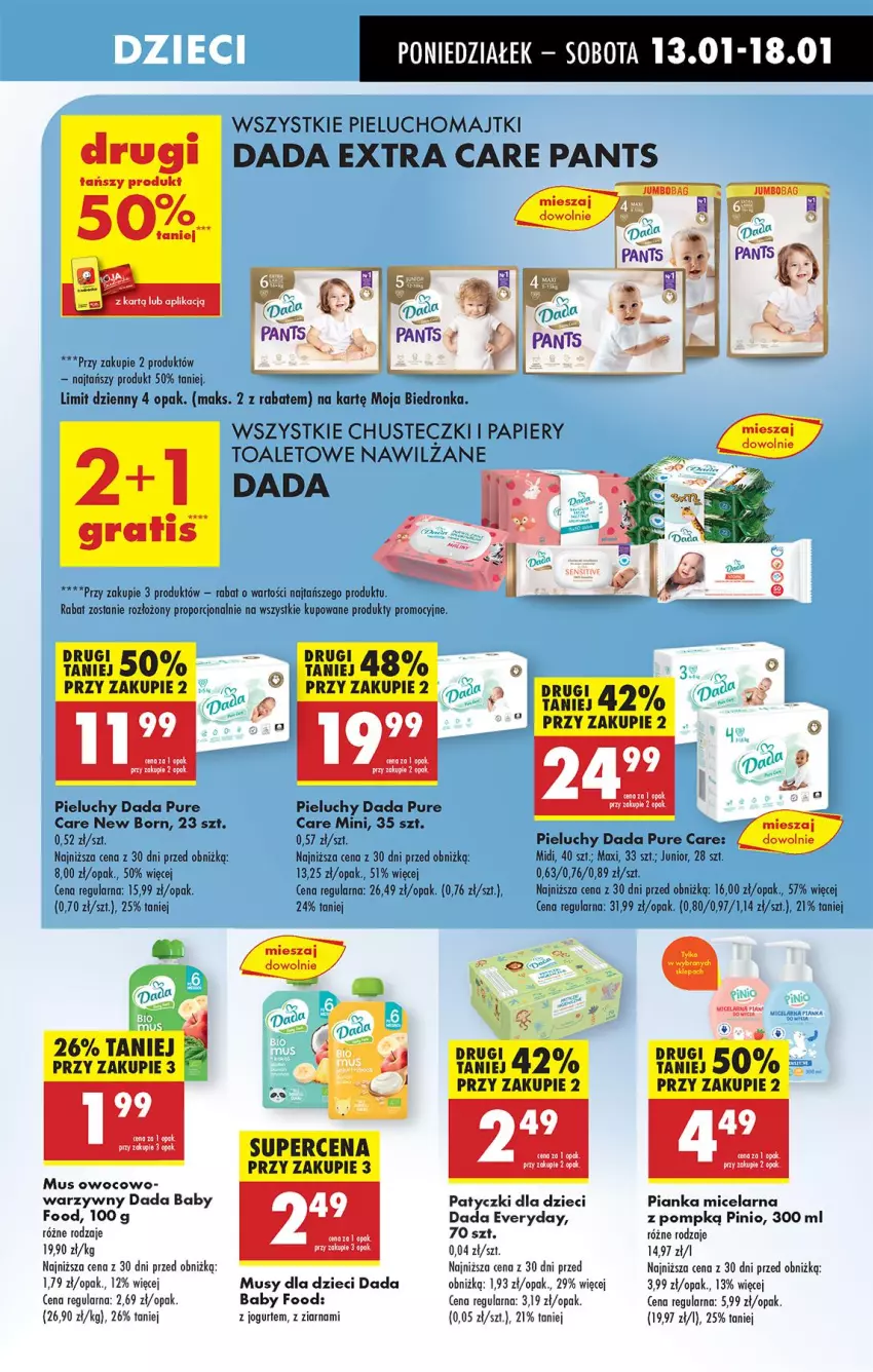 Gazetka promocyjna Biedronka - Od Poniedziałku - ważna 13.01 do 18.01.2025 - strona 65 - produkty: Chusteczki, Dada, Dzieci, Jogurt, Majtki, Mus, Papier, Pieluchomajtki, Pieluchy, Por, Pur