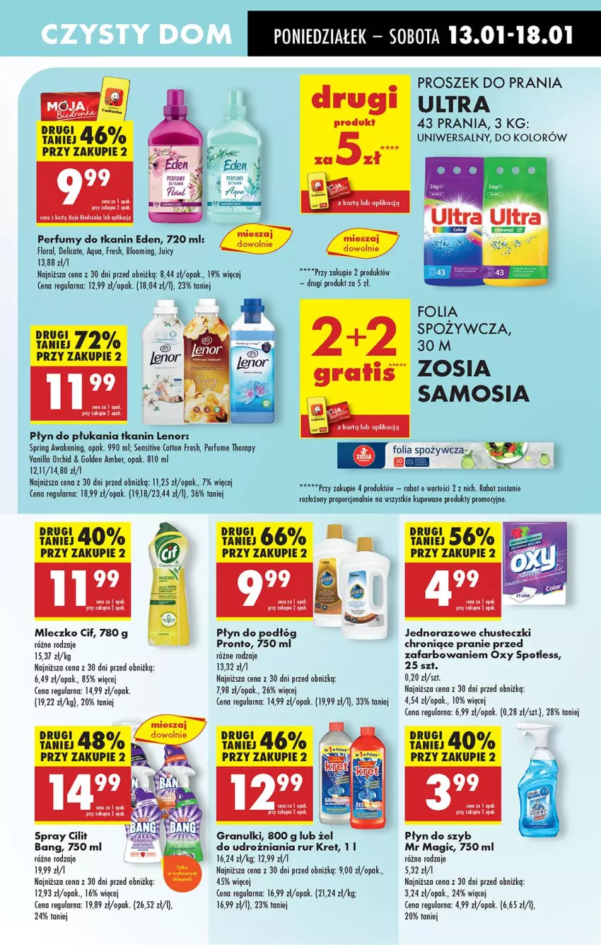 Gazetka promocyjna Biedronka - Od Poniedziałku - ważna 13.01 do 18.01.2025 - strona 67 - produkty: Chusteczki, Cif, Fa, Flora, Gra, Kret, Lenor, Mleczko, Perfum, Płyn do płukania, Płyn do szyb, Por, Pronto, Proszek do prania