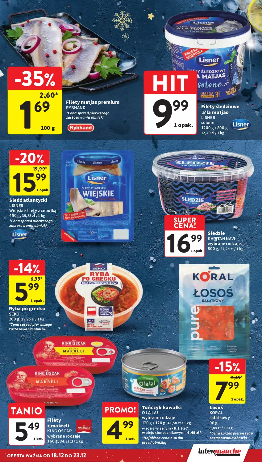 Gazetka promocyjna Intermarche - Gazetka promocyjna - ważna 18.12 do 23.12.2025 - strona 17 - produkty: Kawa, Lisner, Matjas, Olej, Ryba, Ryba po grecku, Sałat, SEKO, Sos, Tuńczyk