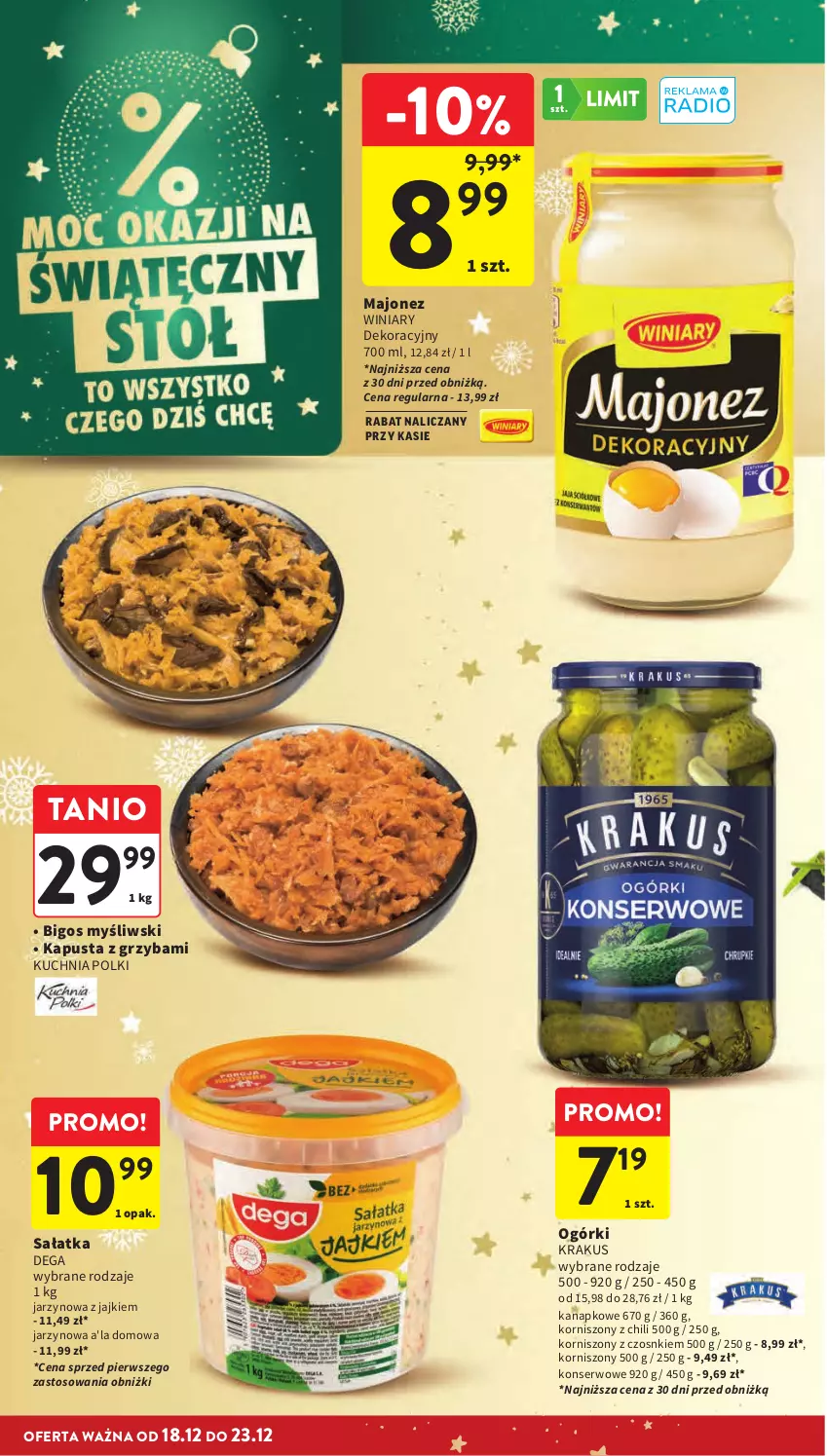 Gazetka promocyjna Intermarche - Gazetka promocyjna - ważna 18.12 do 23.12.2025 - strona 22 - produkty: Bigos, Dega, Korniszony, Krakus, Kuchnia, Majonez, Sałat, Sałatka, Ser, Winiary