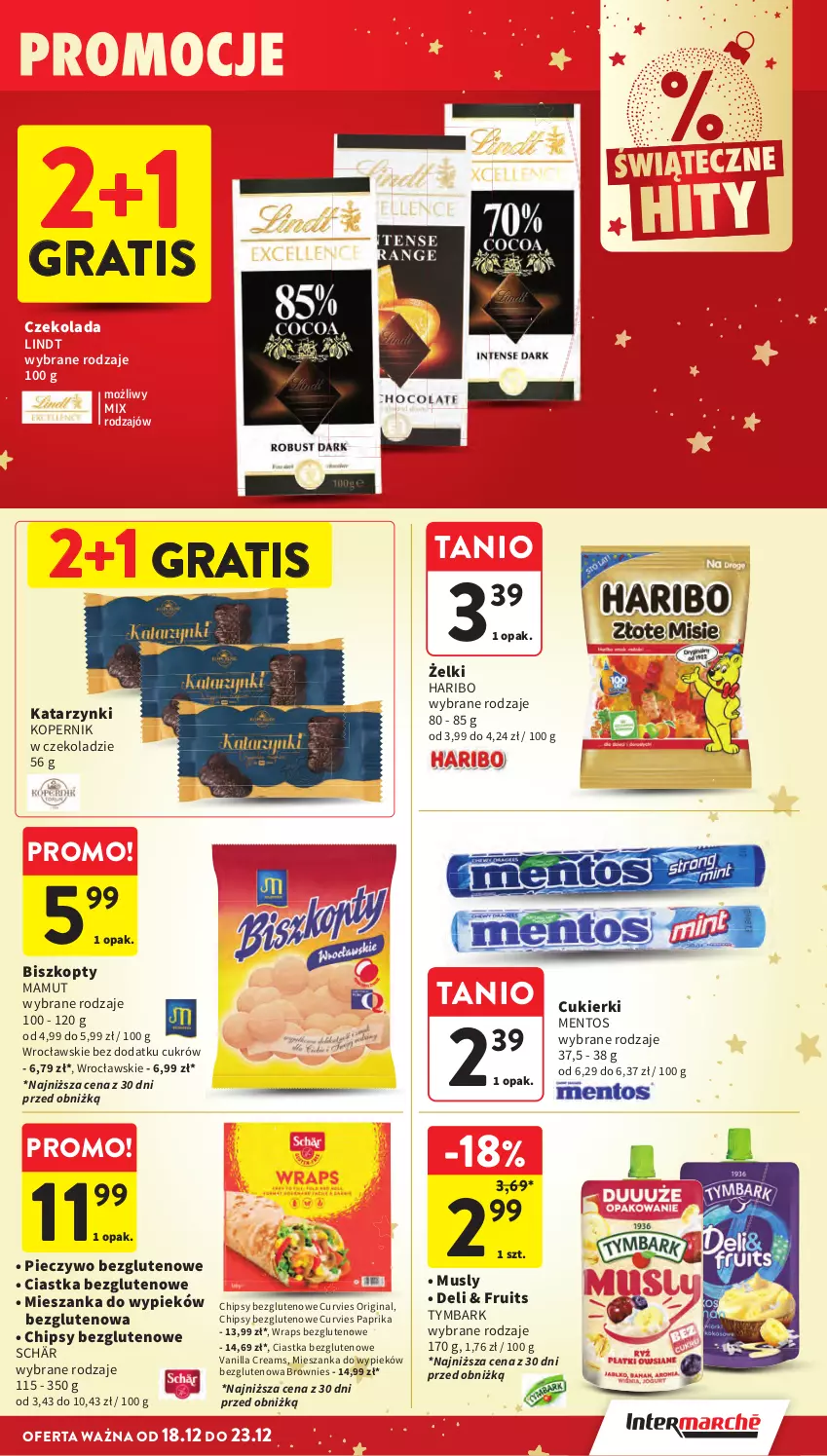 Gazetka promocyjna Intermarche - Gazetka promocyjna - ważna 18.12 do 23.12.2025 - strona 45 - produkty: Biszkopty, Brownie, Chipsy, Ciastka, Cukier, Cukierki, Czekolada, Gin, Gra, Haribo, Lindt, Mentos, Mus, Piec, Pieczywo, Tymbark