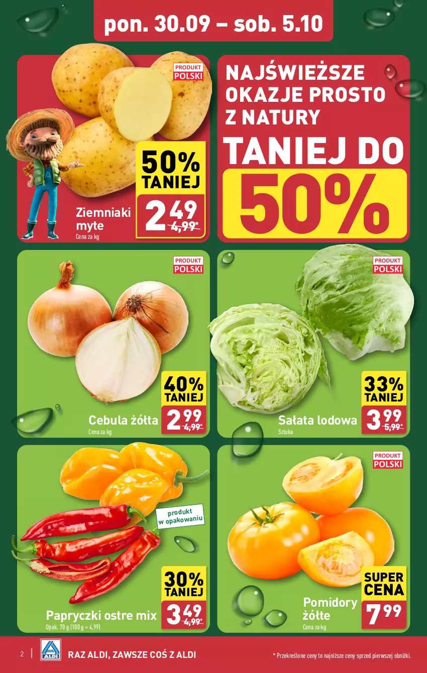 Gazetka promocyjna Aldi - Farmer ALDIK poleca świeże owoce i warzywa - ważna 30.09 do 05.10.2024 - strona 2 - produkty: Cebula, Pomidory, Sałat, Sałata lodowa, Ziemniaki