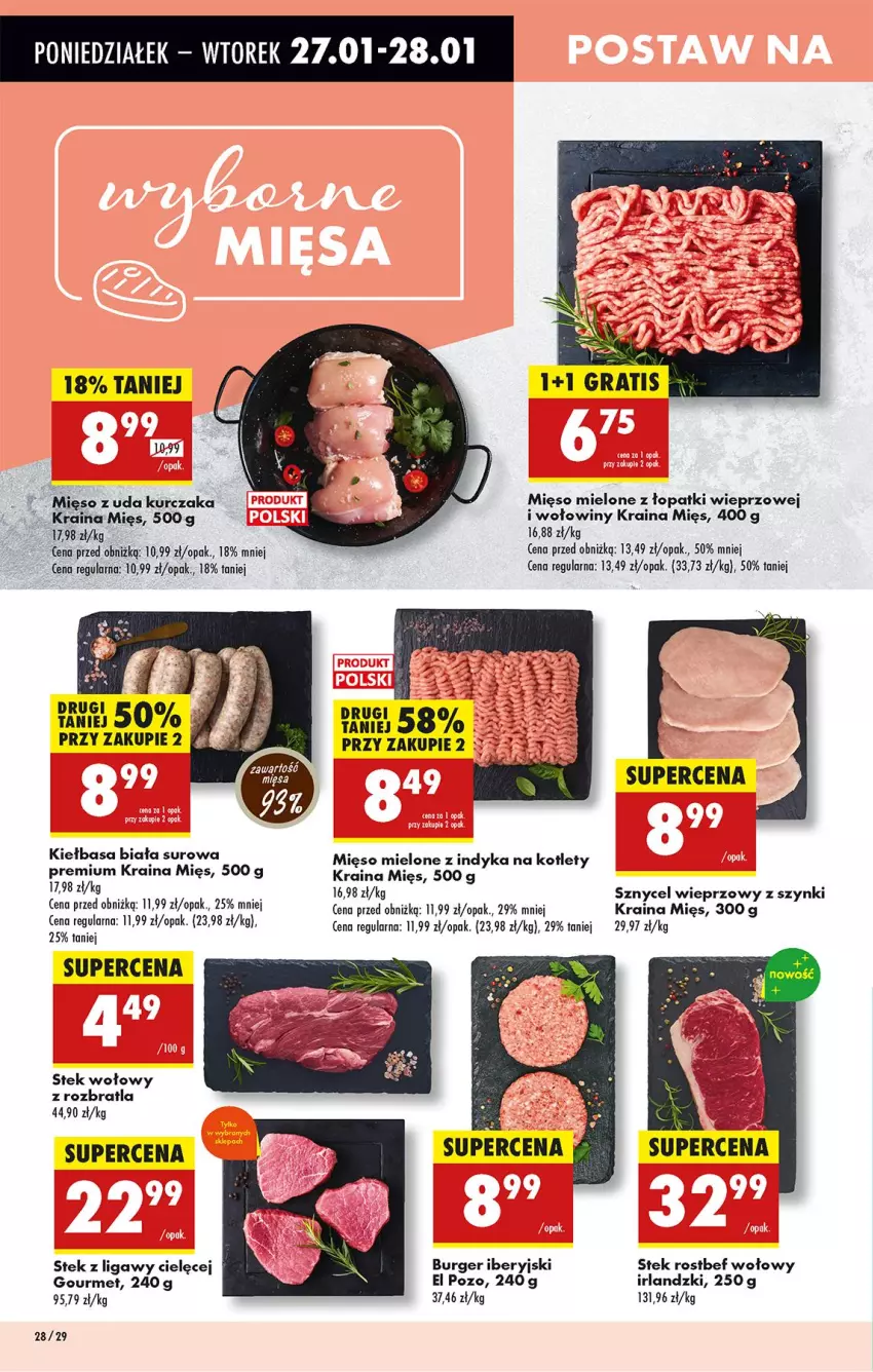 Gazetka promocyjna Biedronka - Od Poniedziałku - ważna 27.01 do 01.02.2025 - strona 34 - produkty: Burger, Gra, Kurczak, Mięso, Mięso mielone, Mięso z uda kurczaka, Rostbef, Stek, Stek wołowy, Szal