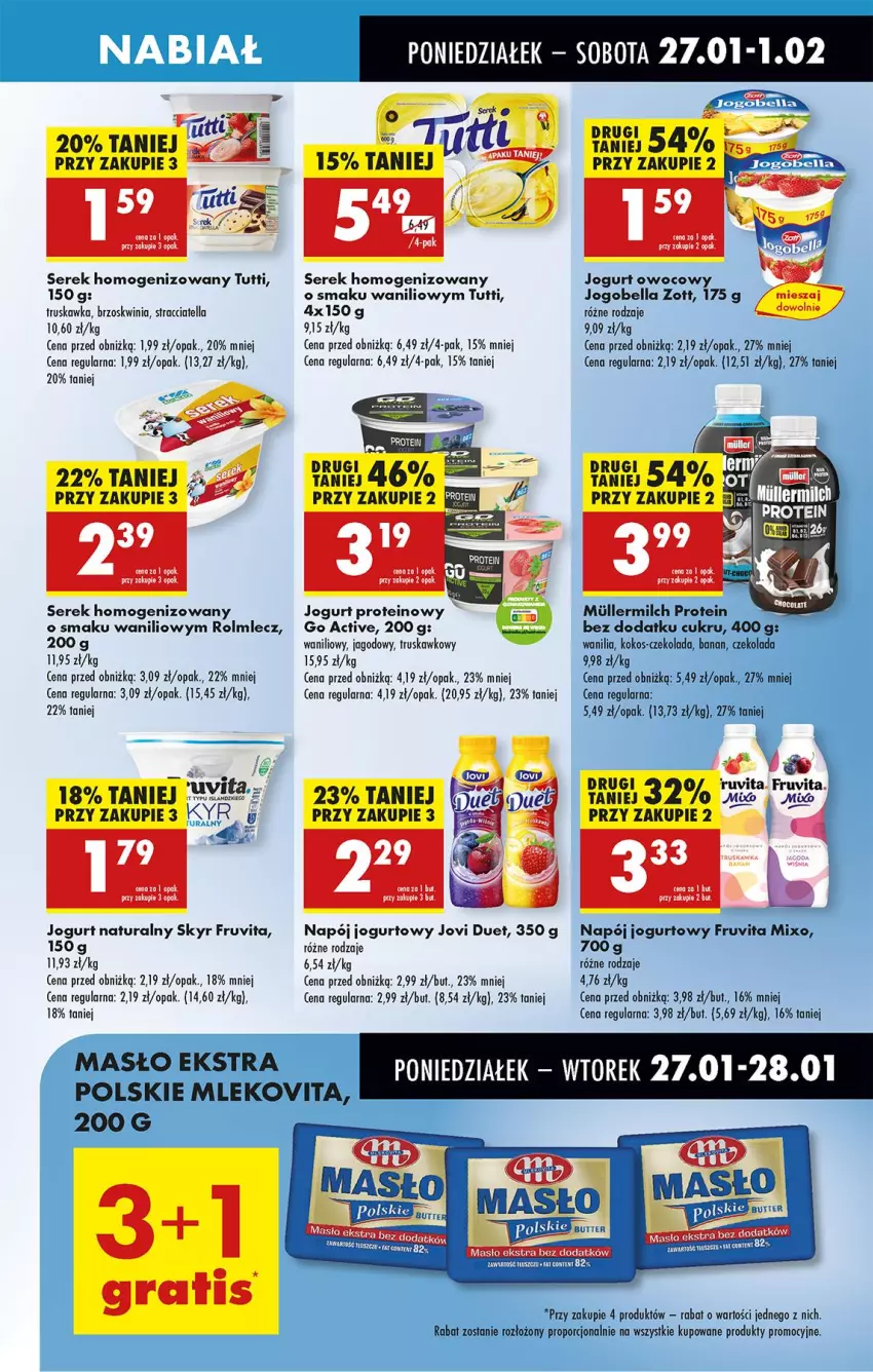 Gazetka promocyjna Biedronka - Od Poniedziałku - ważna 27.01 do 01.02.2025 - strona 45 - produkty: Bell, Bella, Czekolada, Jogobella, Jogurt, Jogurt naturalny, Jogurt owocowy, Kokos, Masło, Mleko, Mlekovita, Napój, Napój jogurtowy, Por, Rolmlecz, Ser, Serek, Serek homogenizowany, Zott