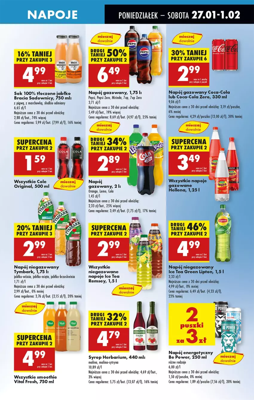 Gazetka promocyjna Biedronka - Od Poniedziałku - ważna 27.01 do 01.02.2025 - strona 61 - produkty: 7up, Coca-Cola, Gin, Hellena, Ice tea, LG, Lipton, Mięta, Mirinda, Napój, Napój gazowany, Napój niegazowany, Napoje, Pepsi, Smoothie, Sok, Syrop, Tymbark