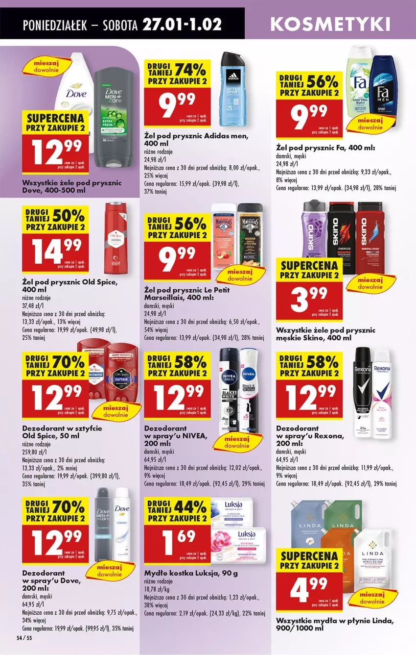 Gazetka promocyjna Biedronka - Od Poniedziałku - ważna 27.01 do 01.02.2025 - strona 64 - produkty: Adidas, Dezodorant, Dove, Fa, Luksja, Mars, Mydło, Nivea, Old Spice, Rexona