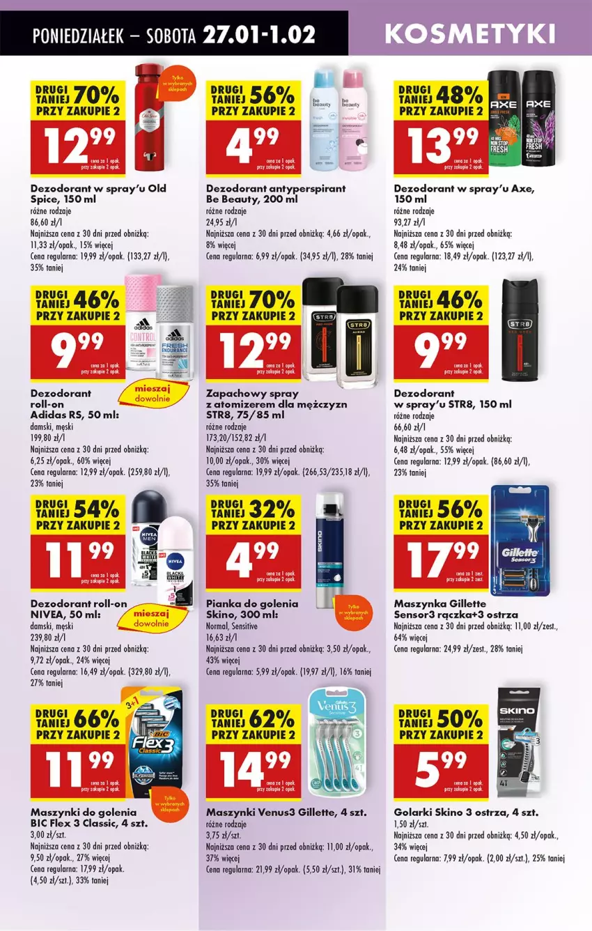 Gazetka promocyjna Biedronka - Od Poniedziałku - ważna 27.01 do 01.02.2025 - strona 68 - produkty: Adidas, Antyperspirant, Be Be, BIC, Dezodorant, Gillette, Maszynka, Nivea, Old Spice, Pianka do golenia, Str8, Szynka, Venus