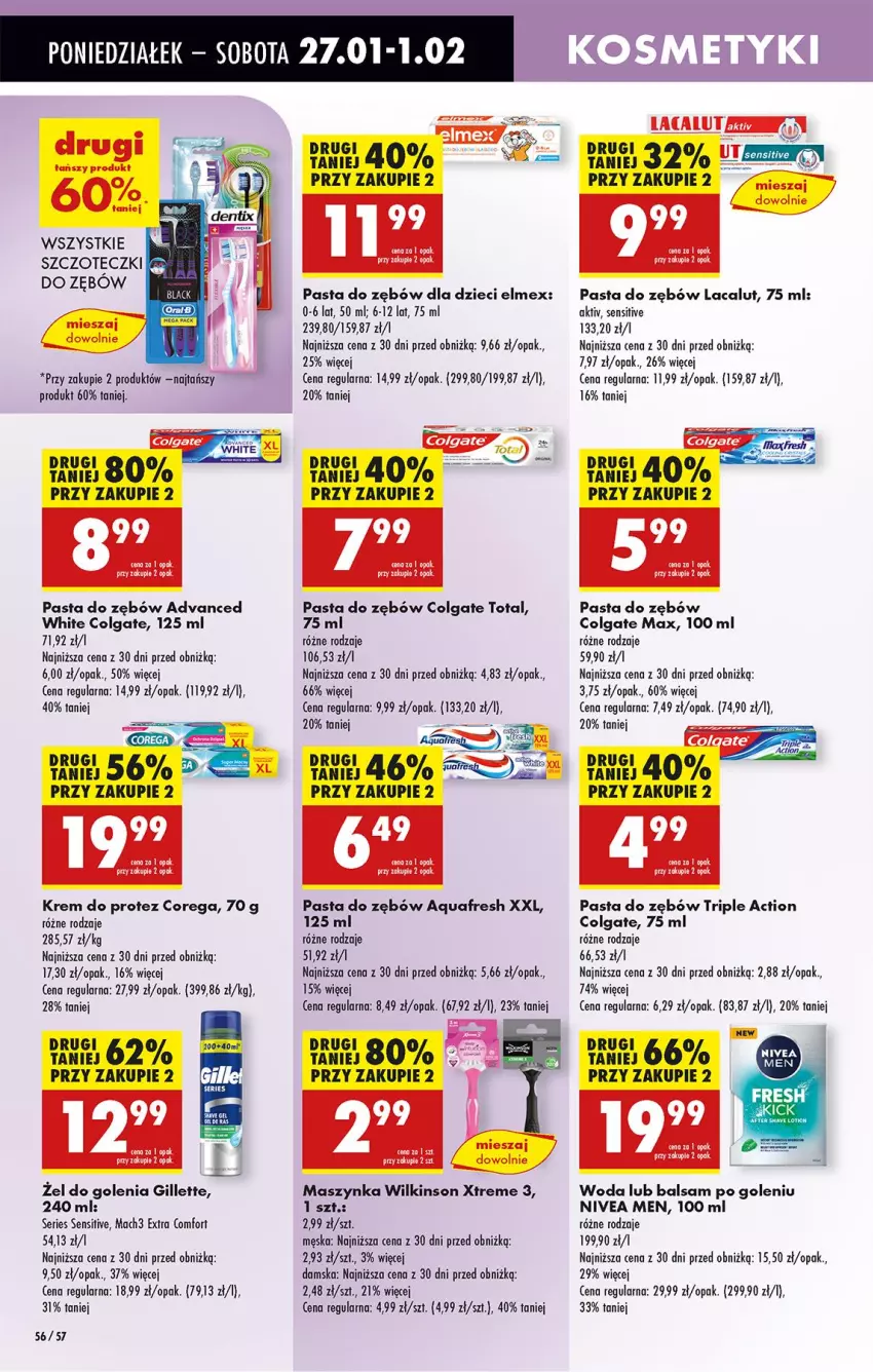 Gazetka promocyjna Biedronka - Od Poniedziałku - ważna 27.01 do 01.02.2025 - strona 70 - produkty: Aquafresh, Balsam po goleniu, Colgate, Colgate Total, Corega, Dzieci, Elmex, Fa, Gillette, Lacalut, LG, Mach3, Maszynka, Nivea, Nivea Men, Pasta do zębów, Ser, Szynka, Woda