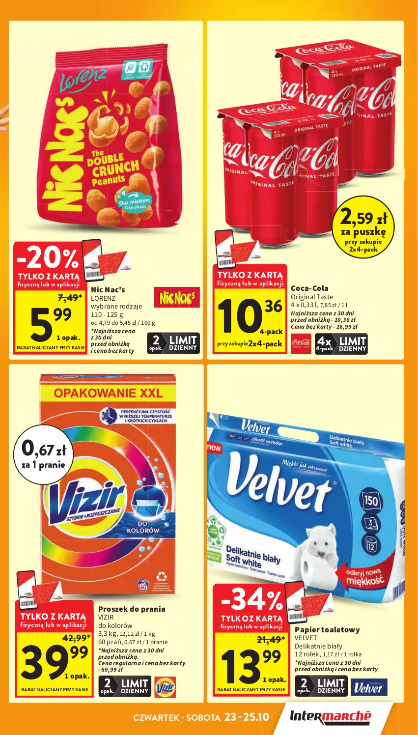 Gazetka promocyjna Intermarche - Gazetka promocyjna - ważna 23.10 do 29.10.2025 - strona 11 - produkty: Coca-Cola, Gin, Lorenz, Papier, Papier toaletowy, Proszek do prania, Velvet, Vizir