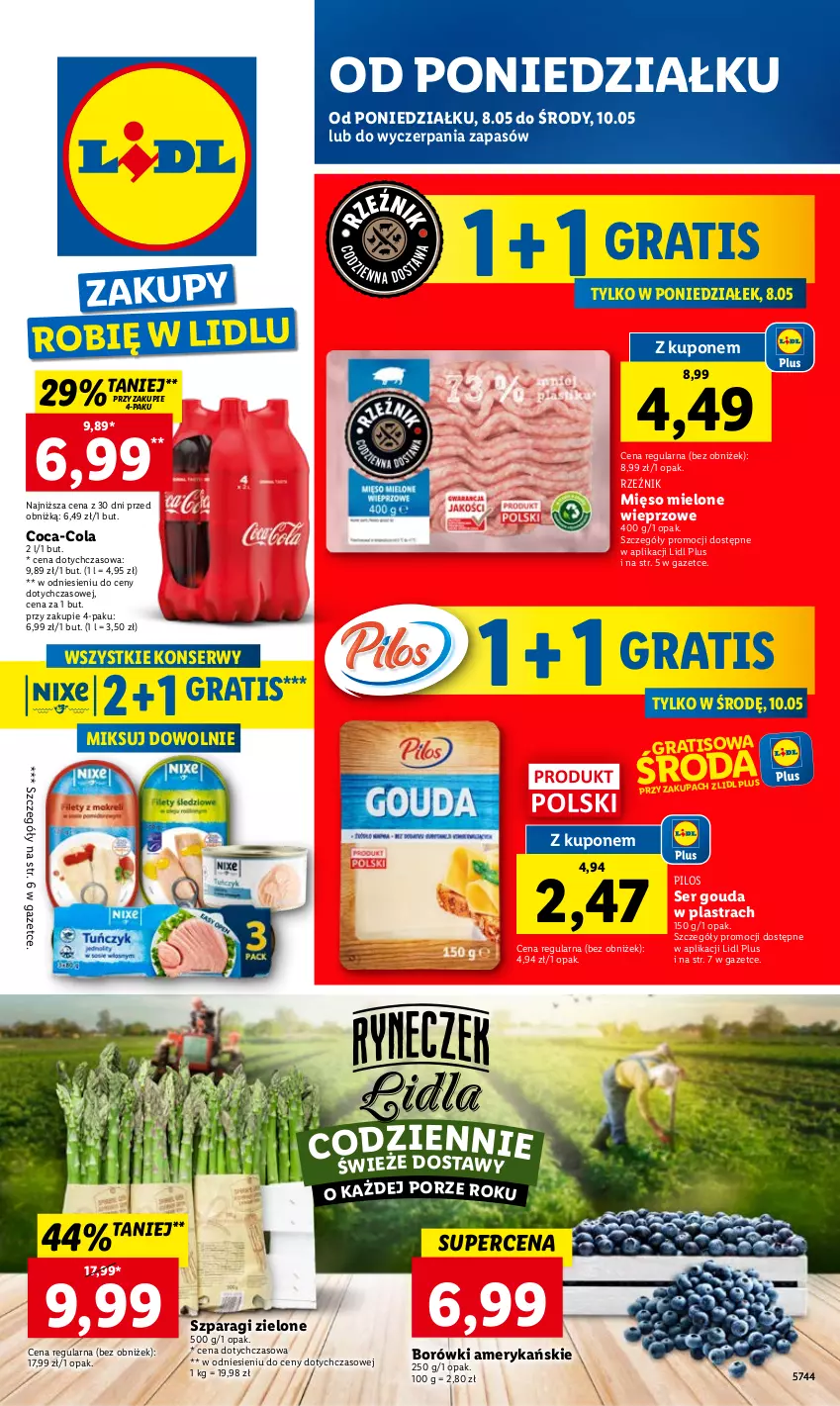 Gazetka promocyjna Lidl - GAZETKA - ważna 08.05 do 10.05.2023 - strona 1 - produkty: Coca-Cola, Gouda, Gra, Mięso, Mięso mielone, Pilos, Por, Ser