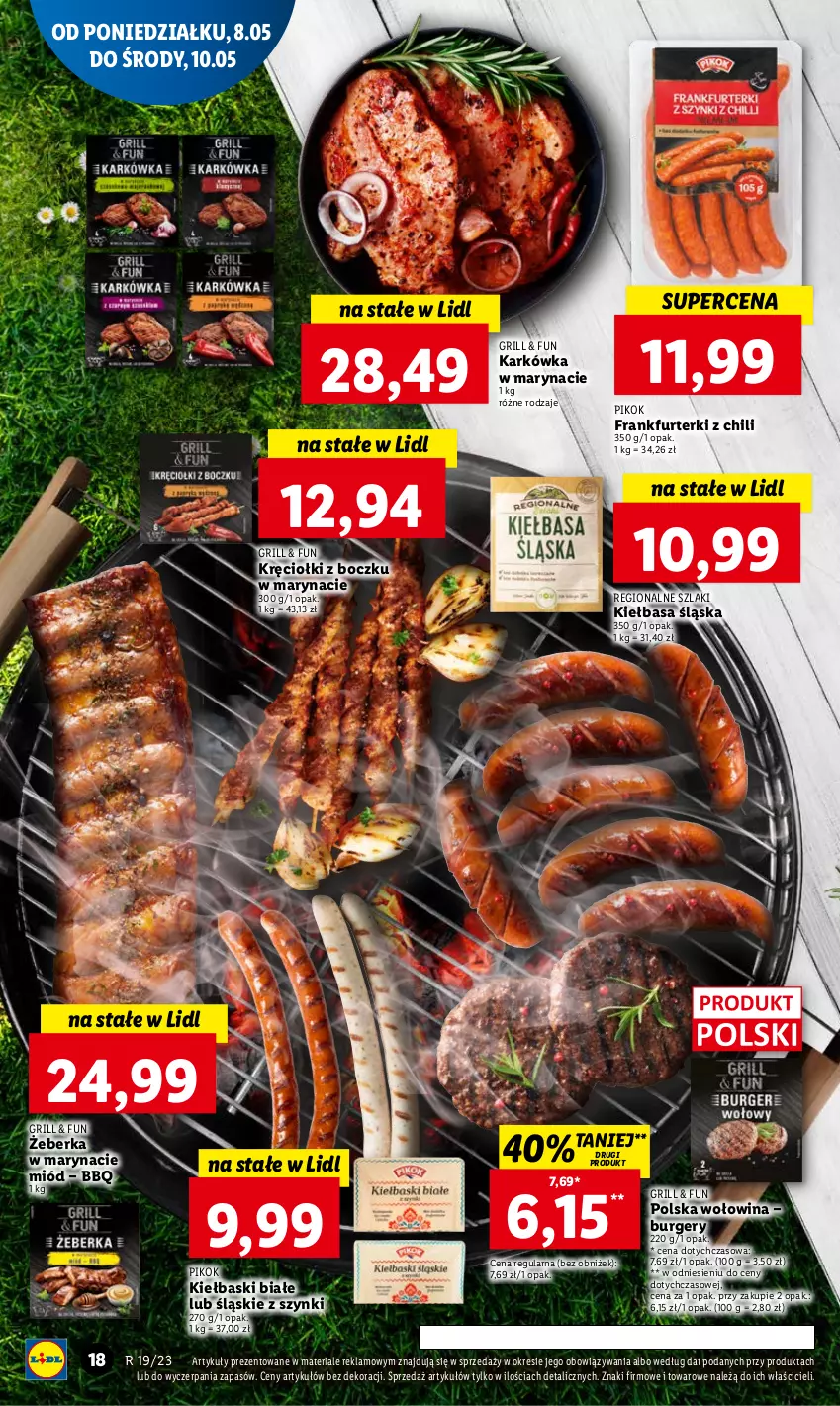 Gazetka promocyjna Lidl - GAZETKA - ważna 08.05 do 10.05.2023 - strona 20 - produkty: Burger, Frankfurterki, Grill, Kiełbasa, Kiełbasa śląska, Kiełbaski białe, Miód, PIKOK, Wołowina