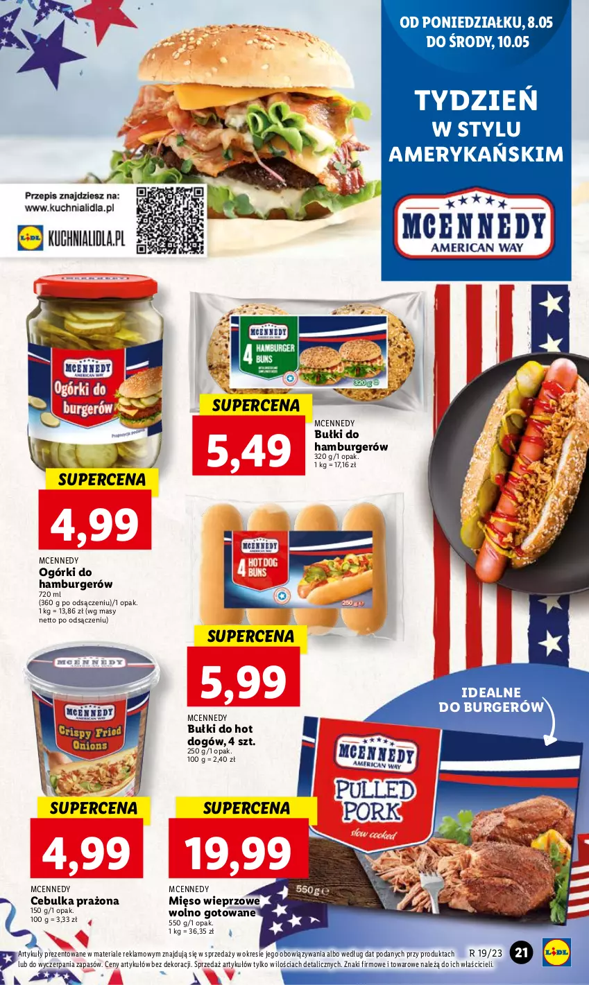 Gazetka promocyjna Lidl - GAZETKA - ważna 08.05 do 10.05.2023 - strona 23 - produkty: Bułki do hot dogów, Burger, Hamburger, Hot dog, Mięso, Mięso wieprzowe