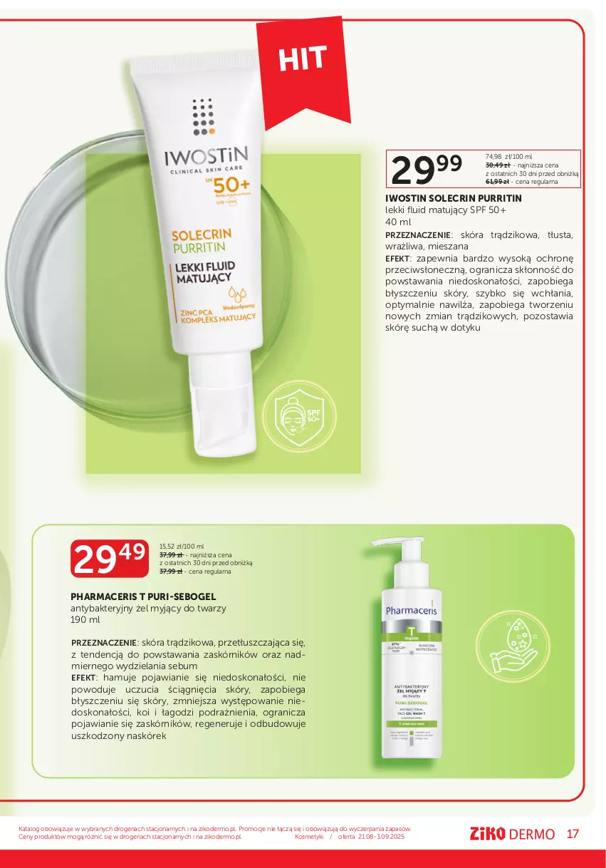 Gazetka promocyjna Ziko - Gazetka Ziko Dermo - ważna 21.08 do 03.09.2025 - strona 17 - produkty: Acer, Gra, Iwostin, Pharmaceris, Pur, Sok