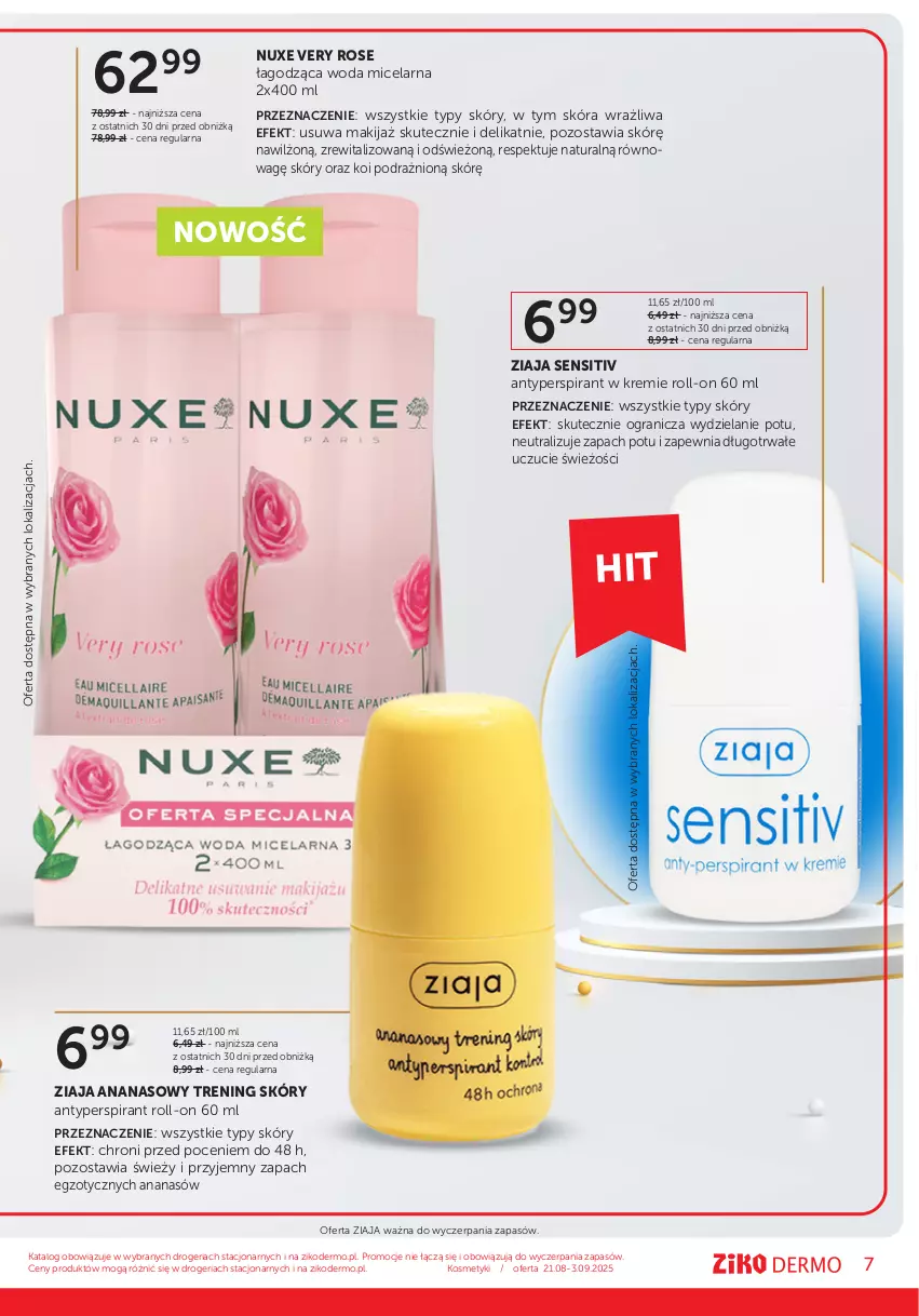 Gazetka promocyjna Ziko - Gazetka Ziko Dermo - ważna 21.08 do 03.09.2025 - strona 7 - produkty: Ananas, Antyperspirant, Gra, Makijaż, Nuxe, Woda, Woda micelarna, Ziaja