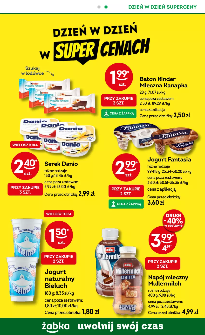 Gazetka promocyjna Żabka - ważna 26.02 do 11.03.2025 - strona 43 - produkty: Baton, Bieluch, Danio, Fa, Fanta, Jogurt, Jogurt naturalny, Kinder, Mleczna kanapka, Napój, Napój mleczny, Ser, Serek