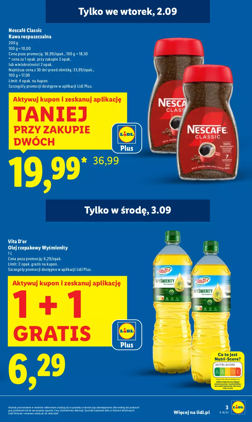 Gazetka promocyjna Lidl - GAZETKA - ważna 01.09 do 03.09.2025 - strona 3 - produkty: Gra, Kawa, Kawa rozpuszczalna, Nescafé, Olej, Olej rzepakowy, Wazon